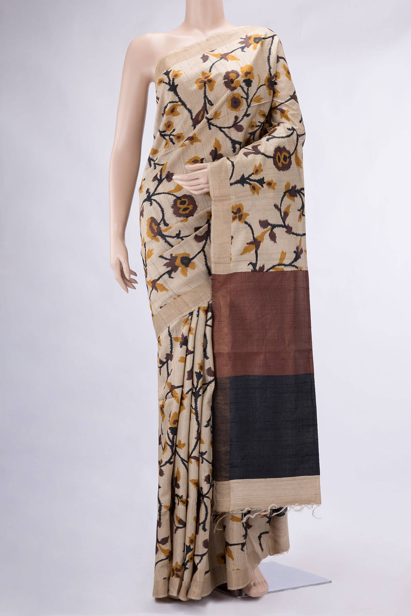 Dark Beige Tussar Silk Saree