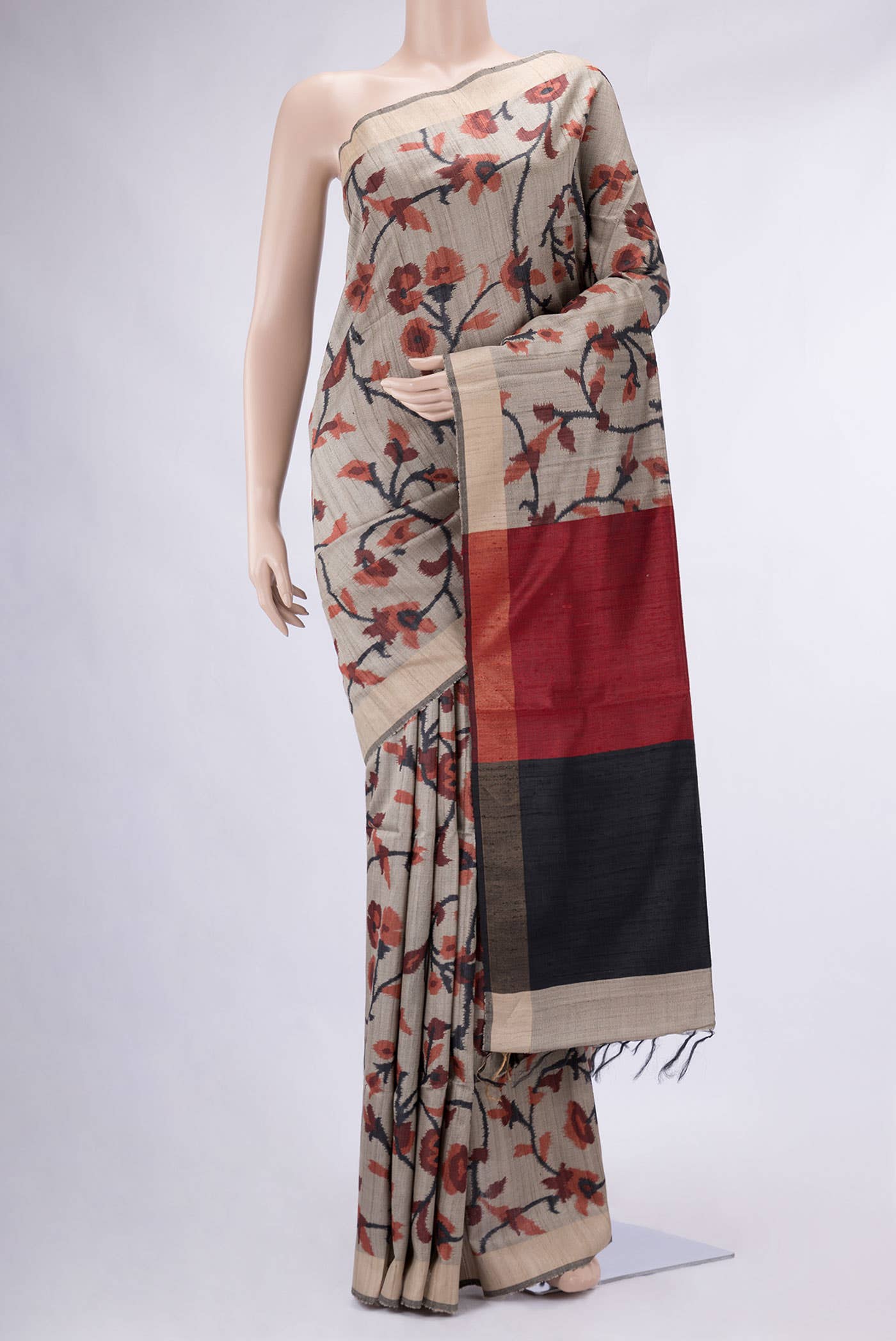 Dark Beige Tussar Silk Saree
