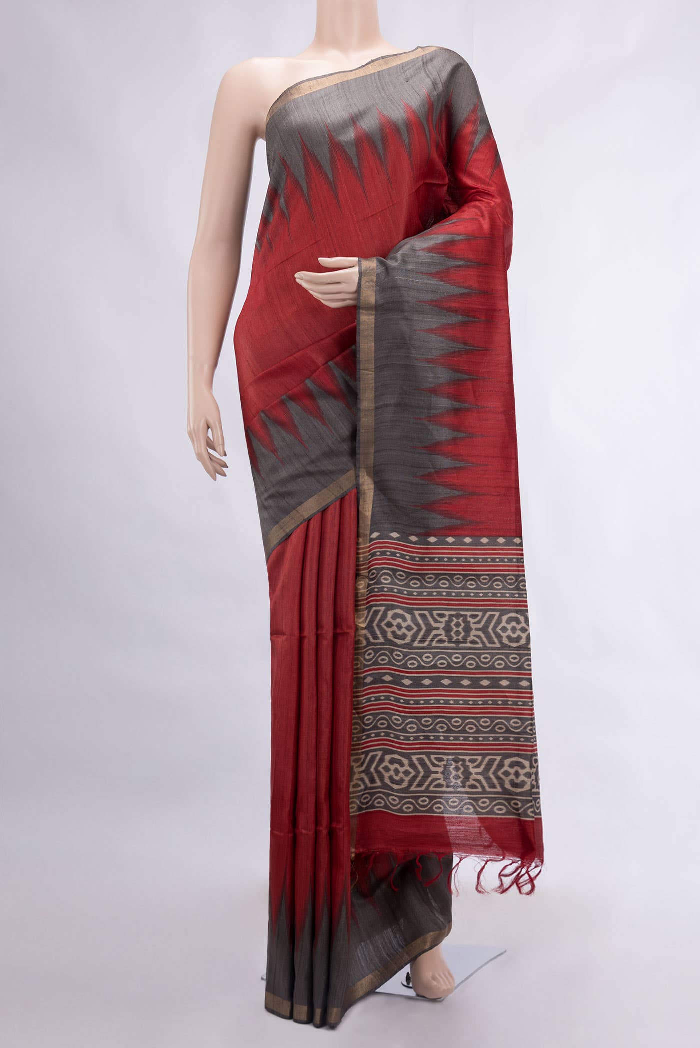 Red Tussar Silk Saree