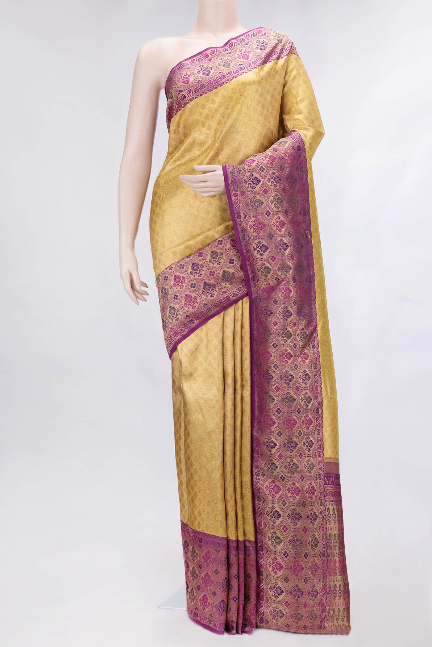 Pure Silk Pure Zari Gold Dual Tone Kanchipuram Saree