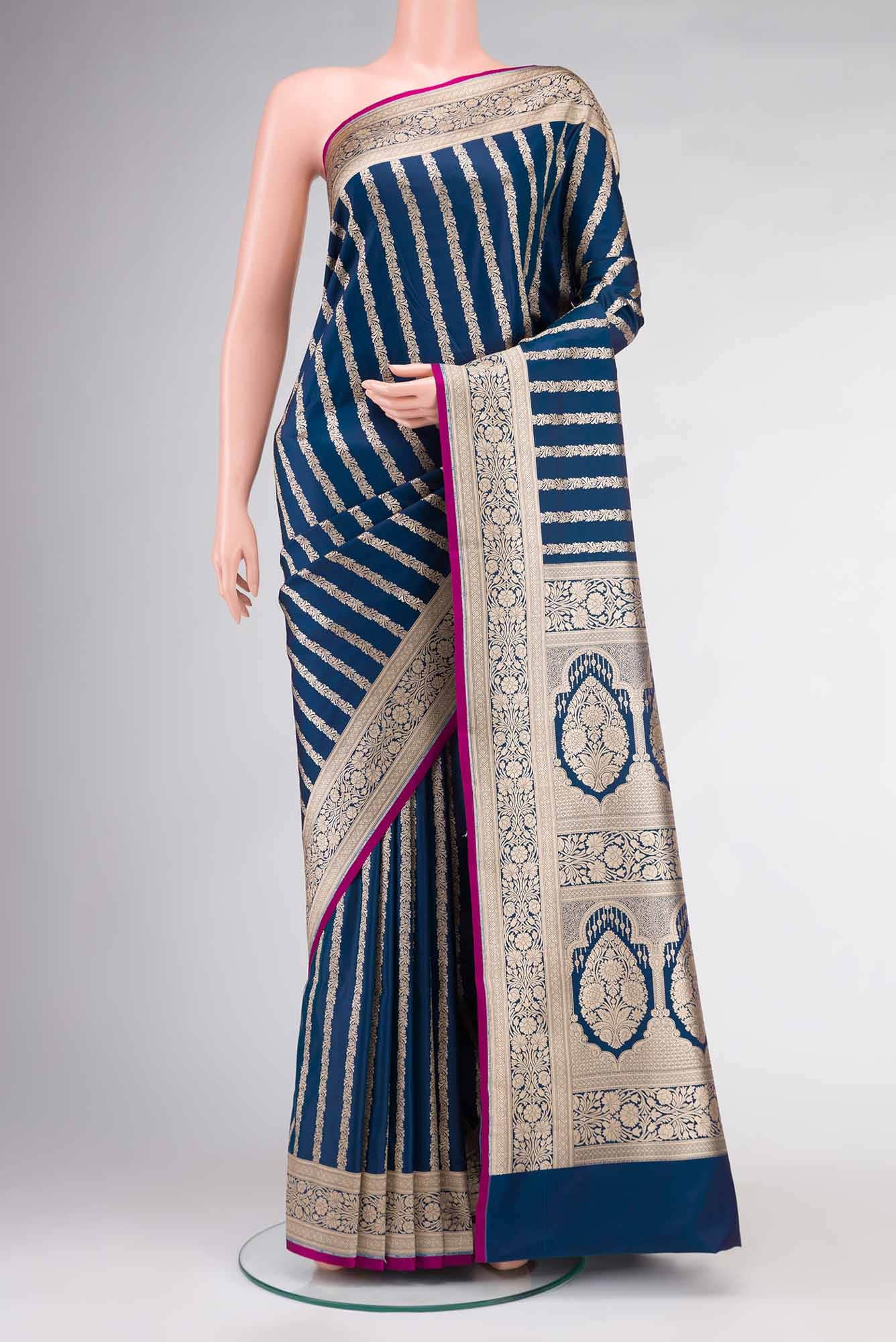 Blue Blended Banarasi Silk Saree