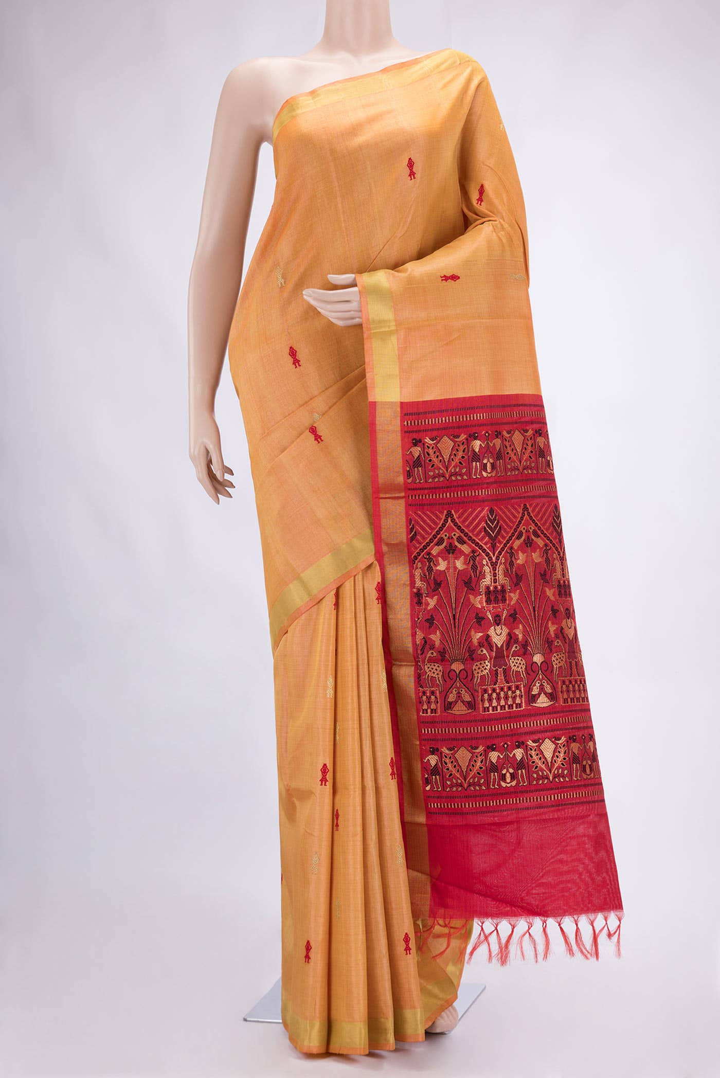 Brick Orange Tussar Silk Saree