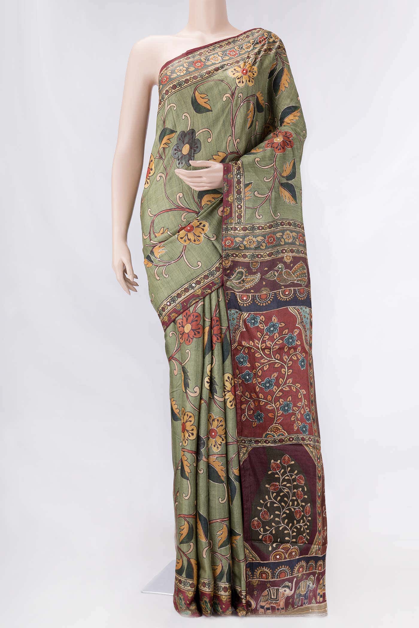 Green Dual Tone Tussar Silk Saree