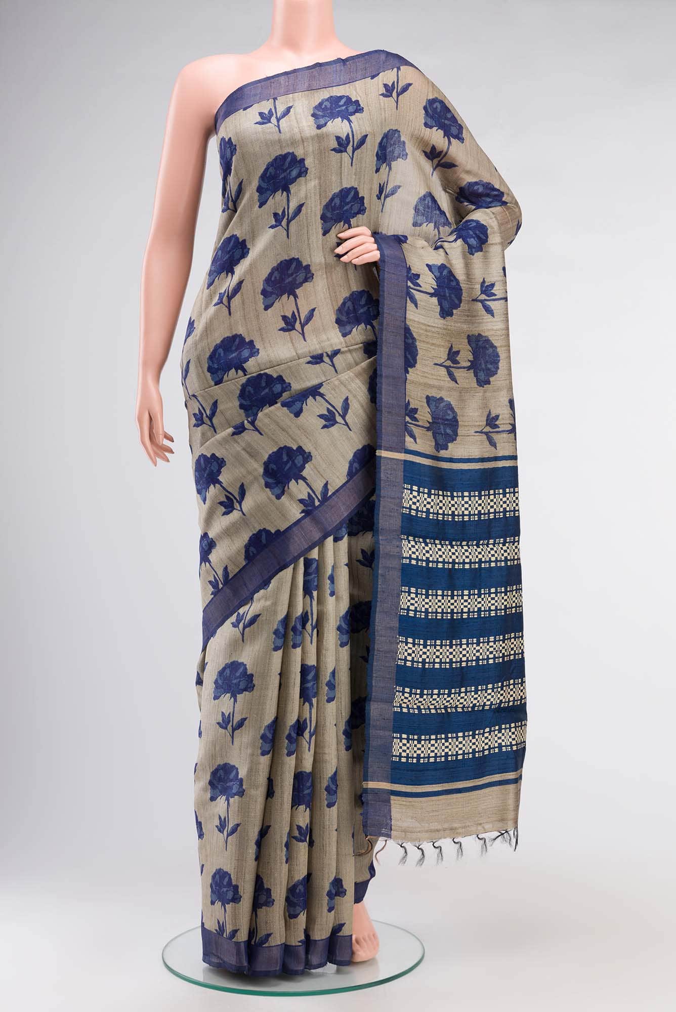 Grey Bhagalpuri Tussar Silk Saree