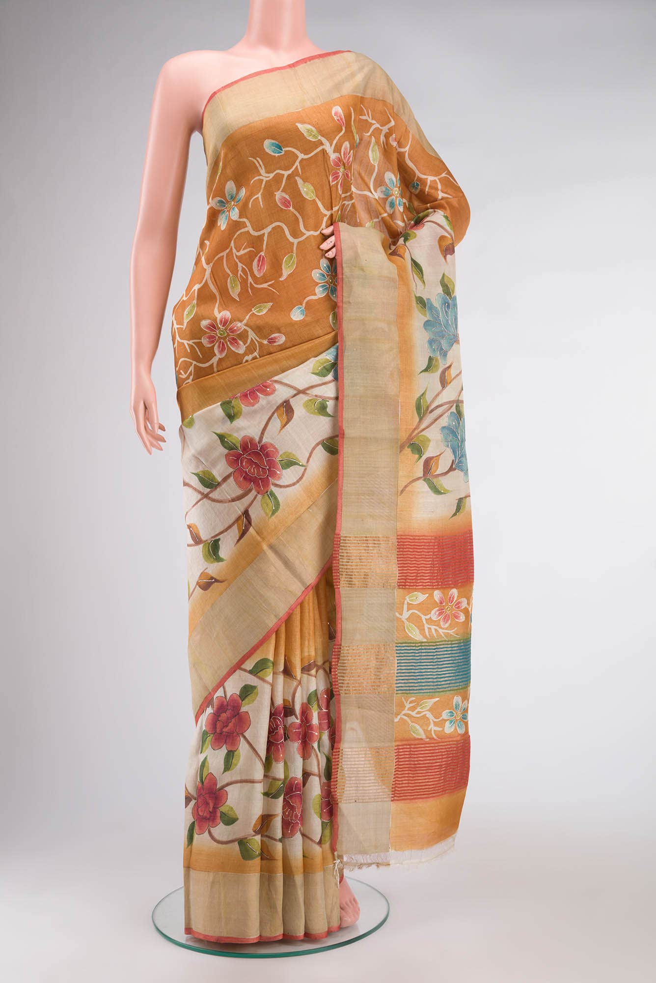 Cream Tussar Silk Saree