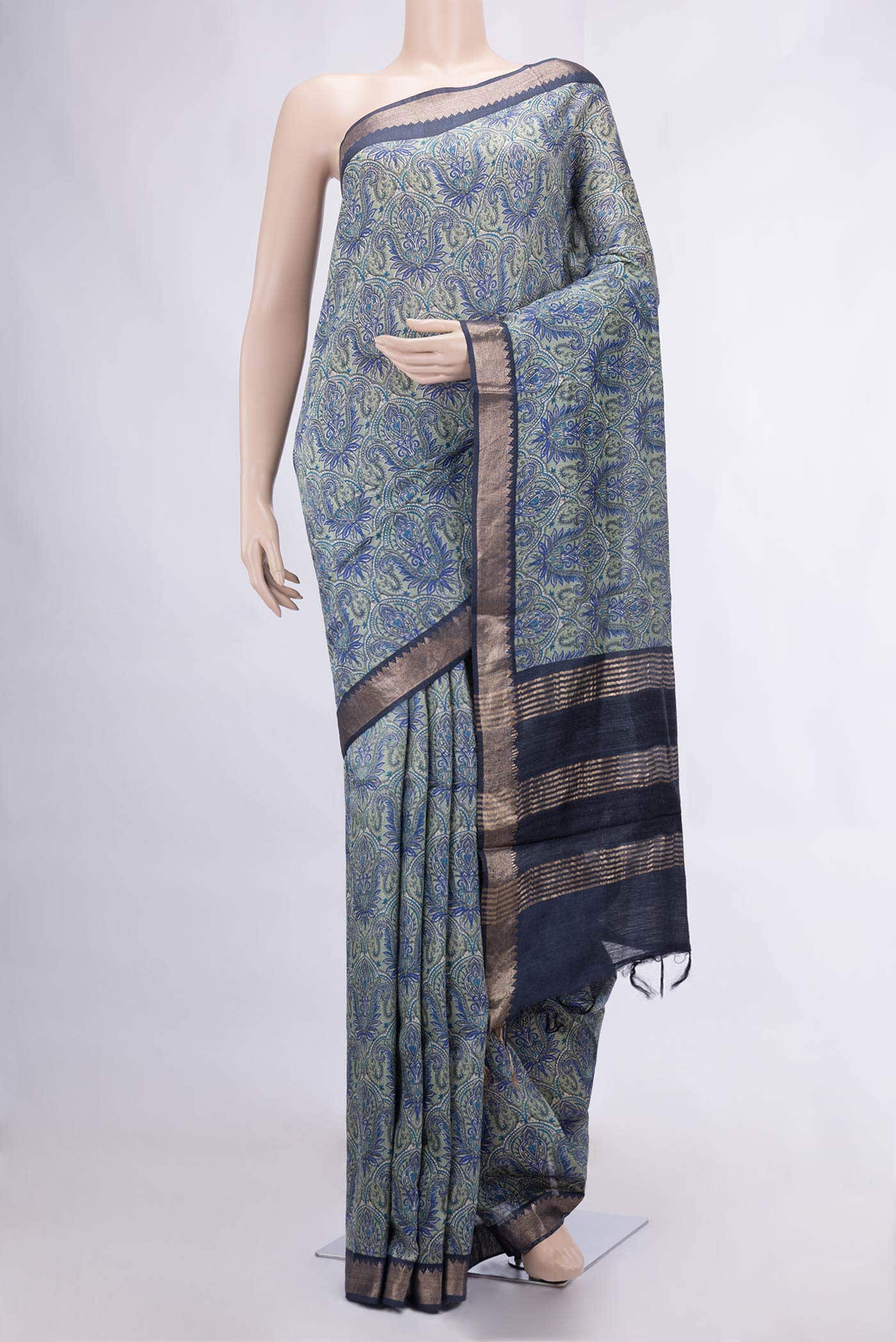 Blue Tussar Silk Saree