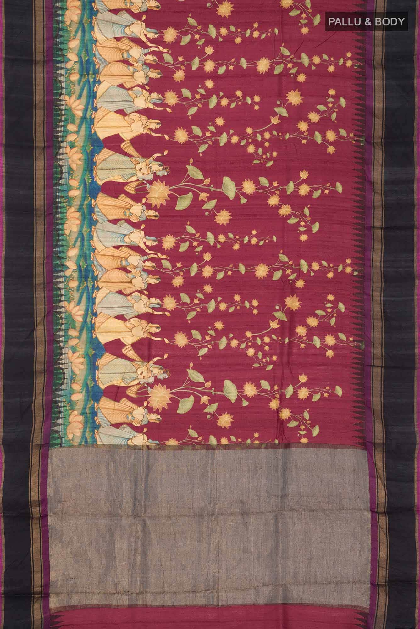 Maroon Tussar Saree