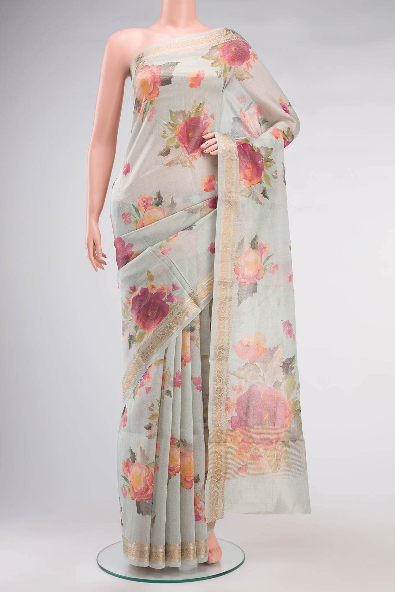 Light Blue Bhagalpuri Tussar Silk Saree