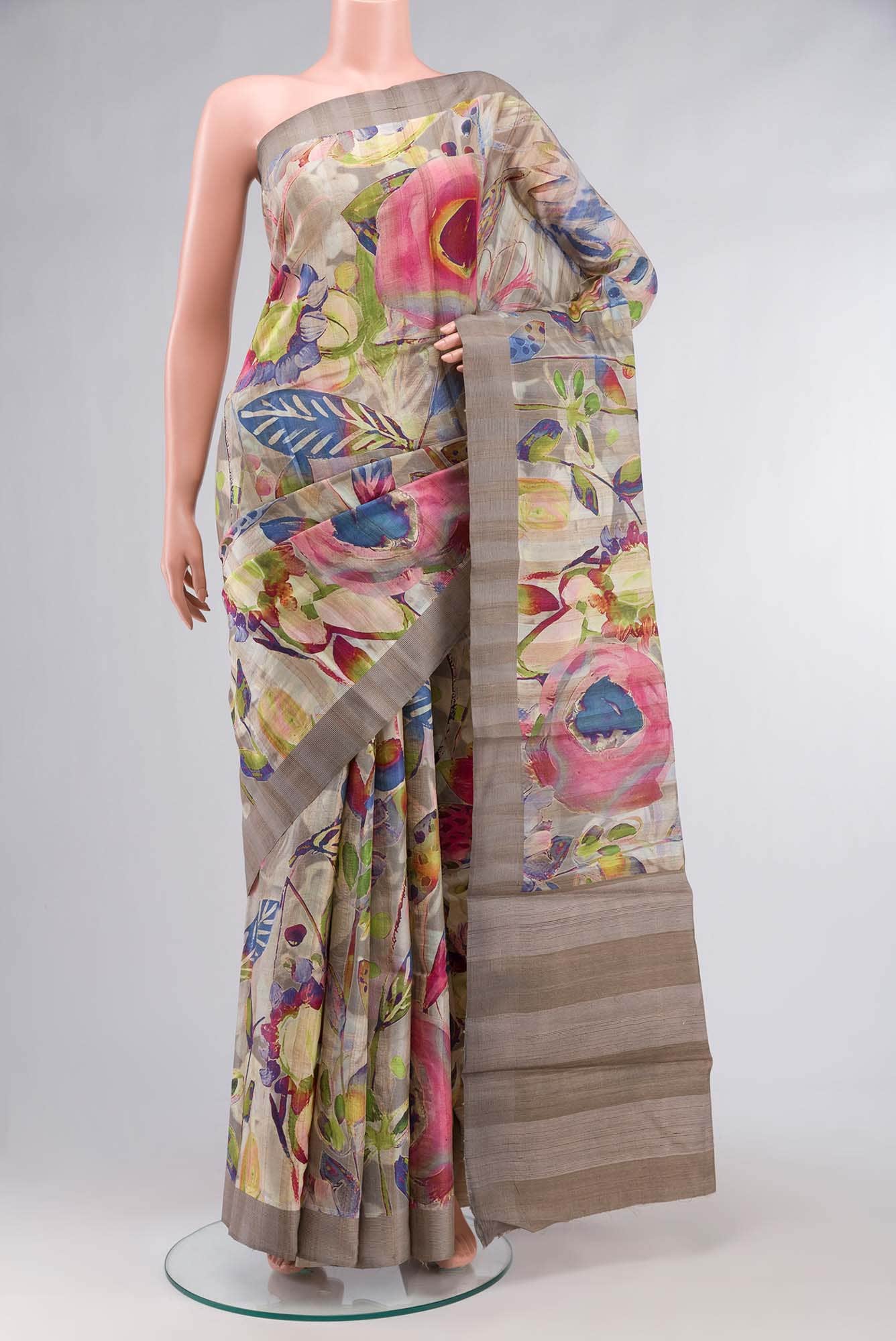 Grey Bhagalpuri Tussar Silk Saree