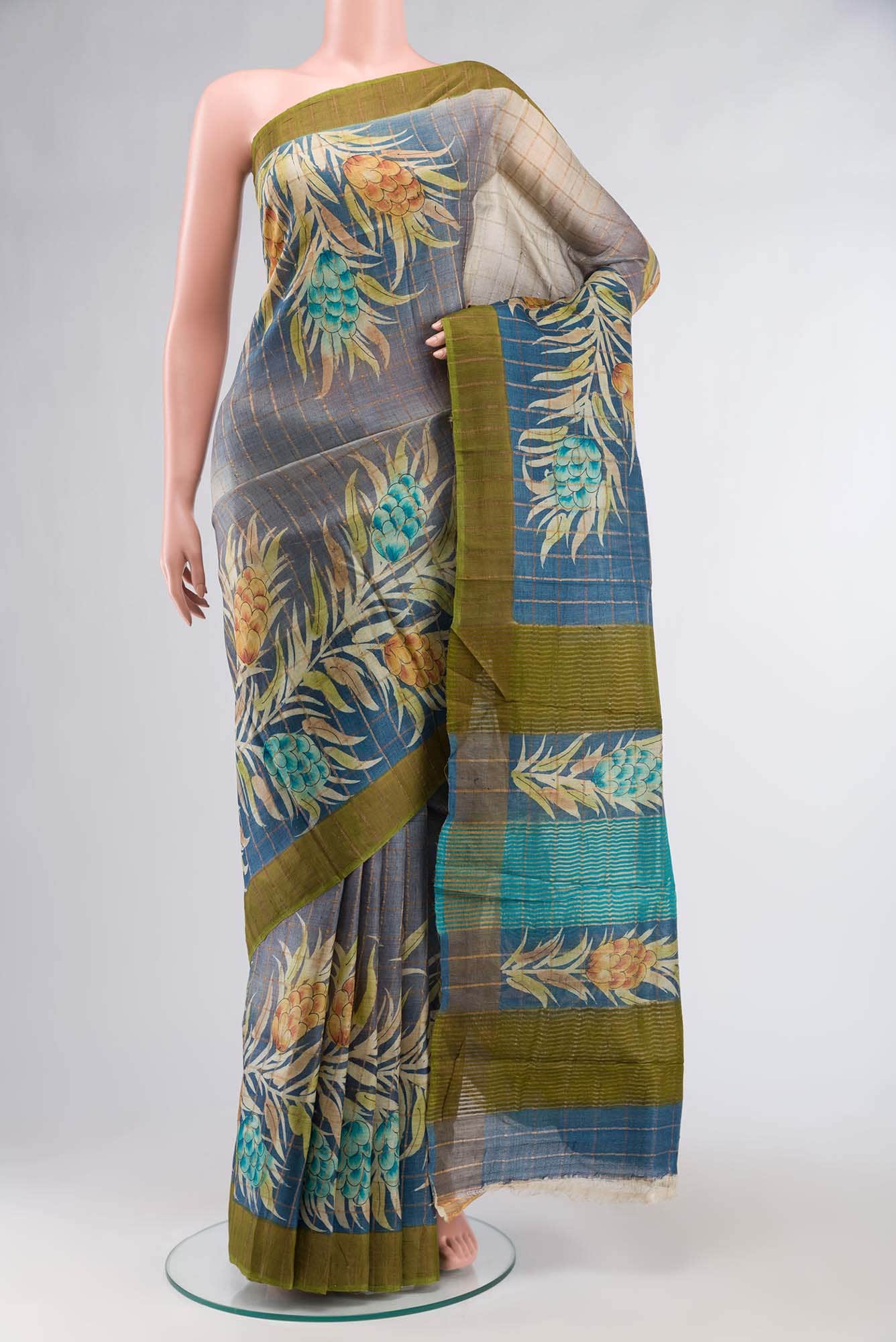 Blue Tussar Silk Saree