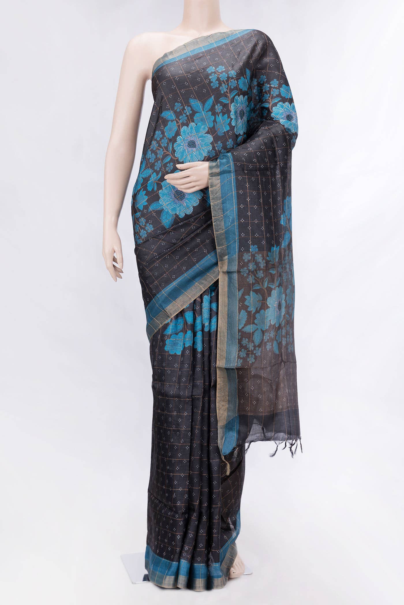 Black Tussar Silk Saree
