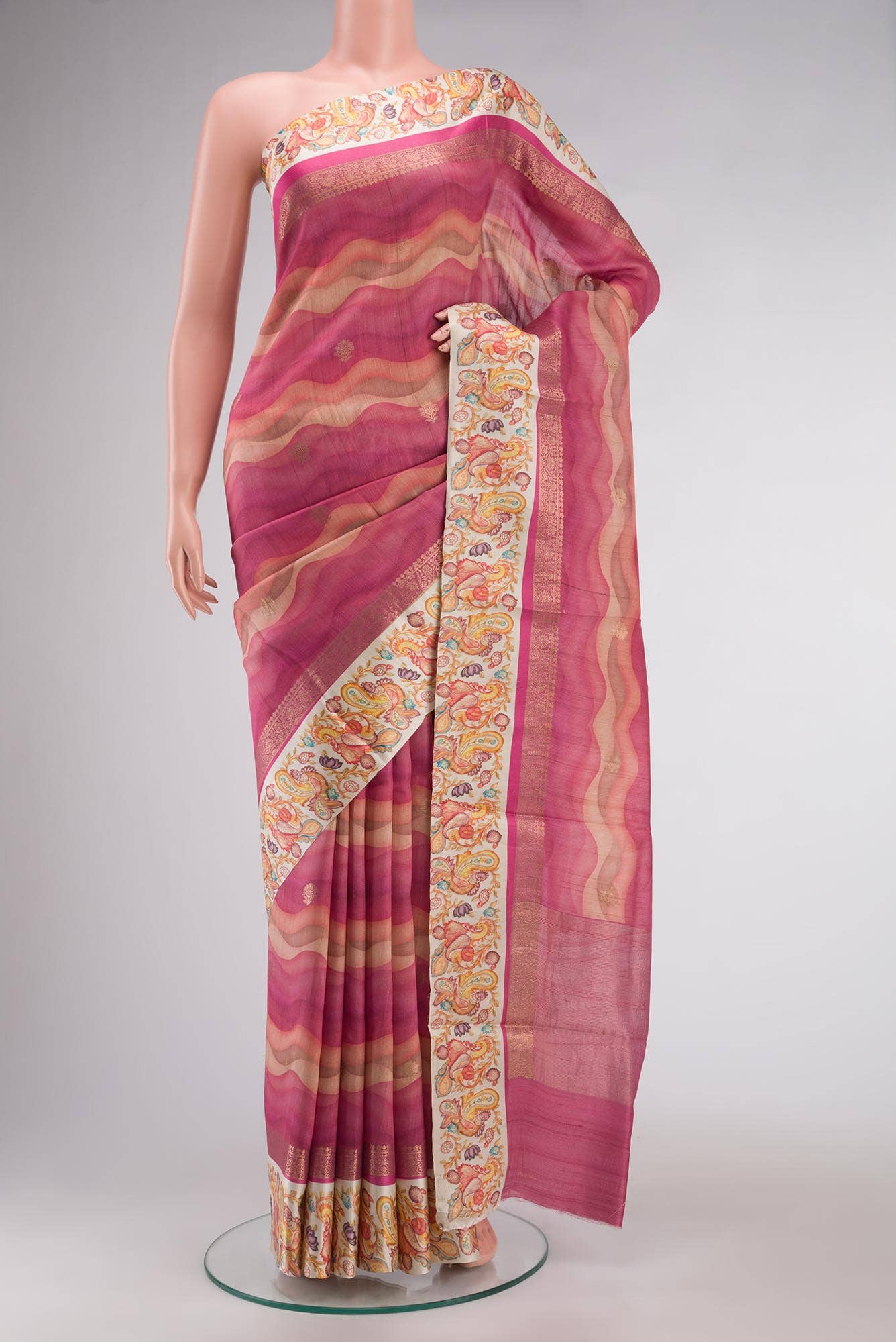 Pink Tussar Silk Saree
