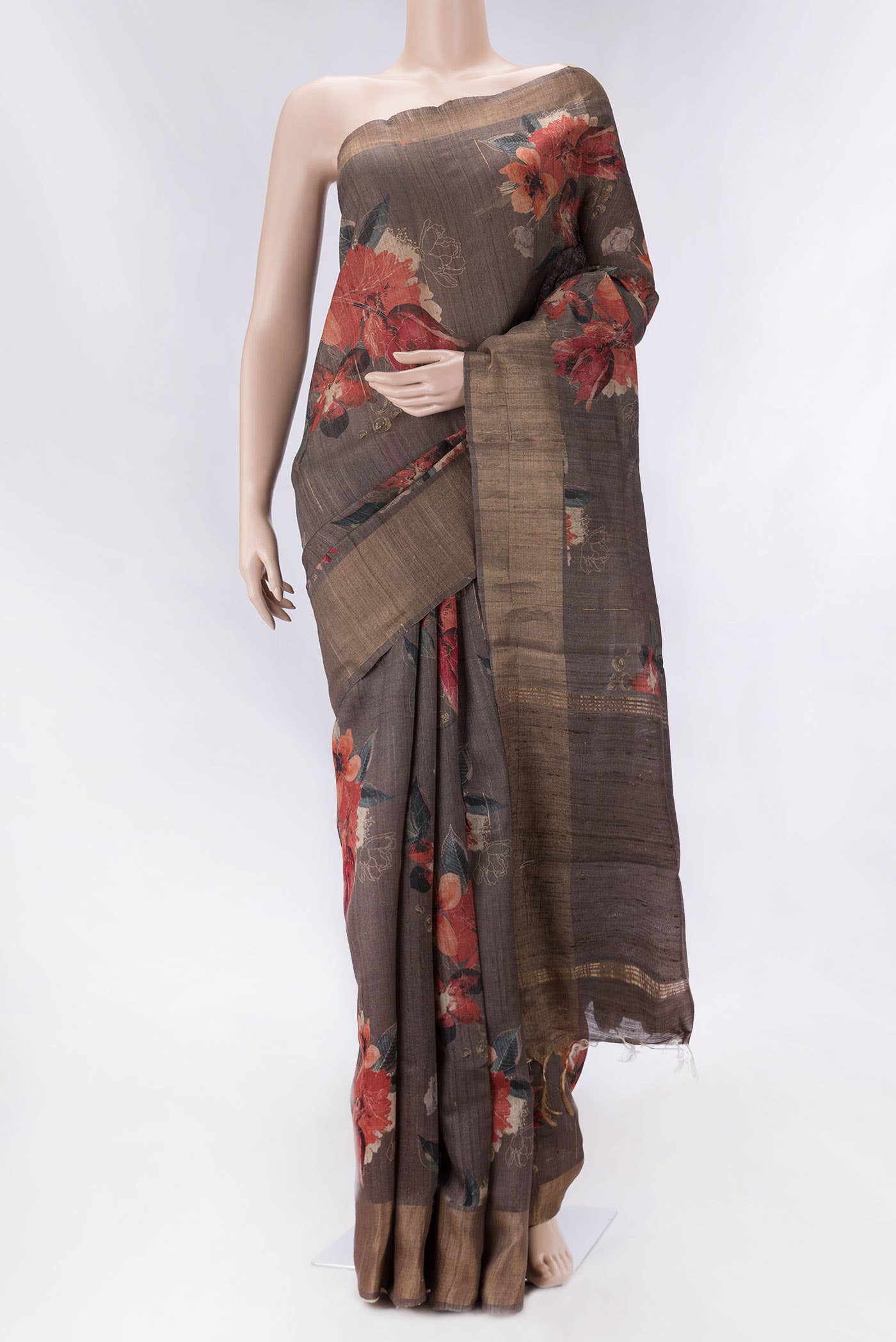Grey Dual Tone Tussar Silk Saree