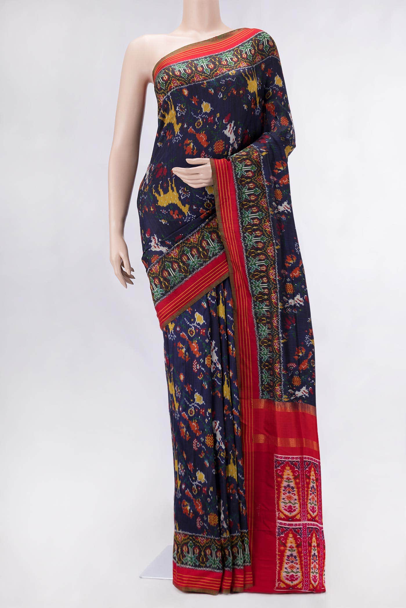 Pure Silk Pure Zari Navy Blue Dual Tone Double Ikat Saree