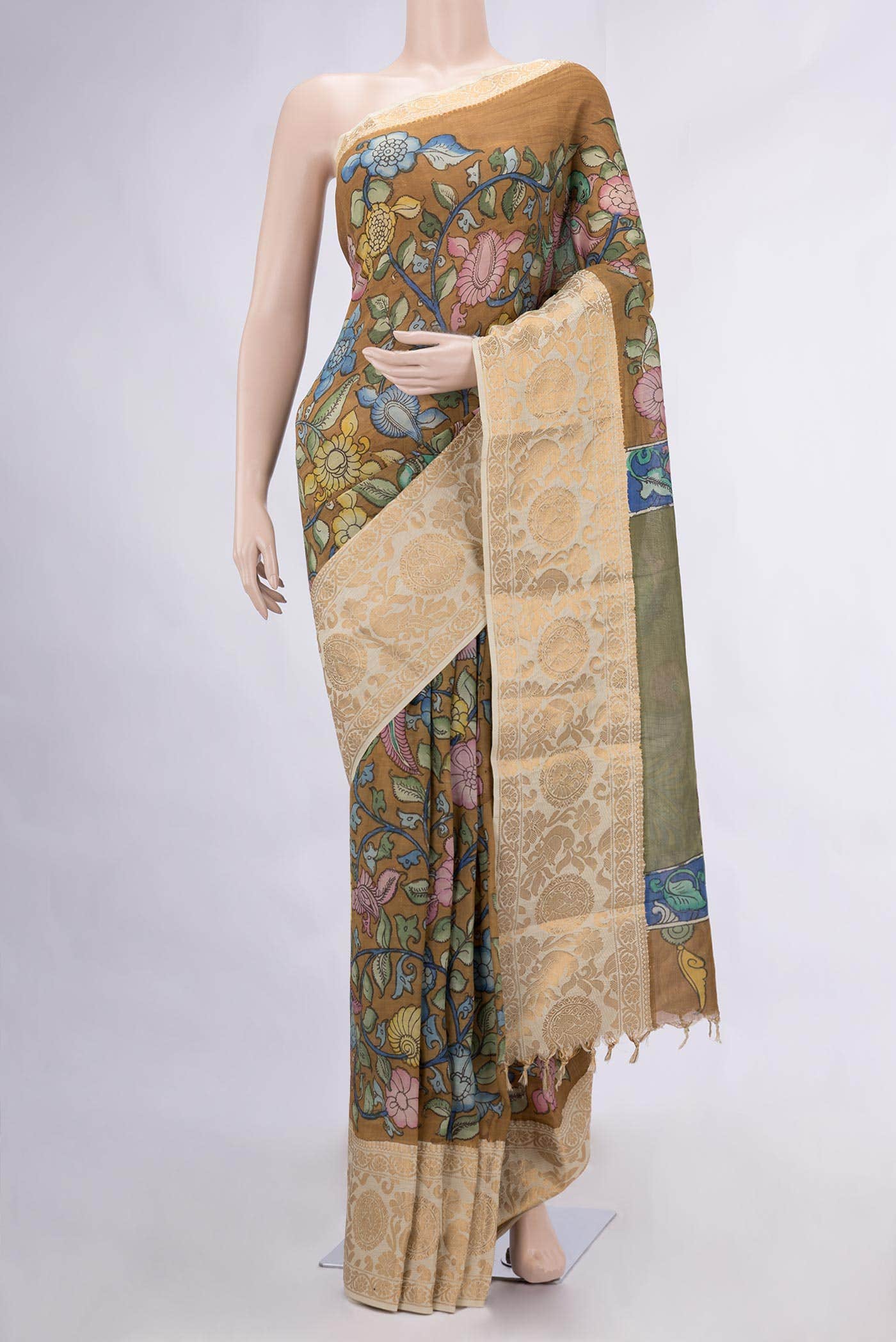 Mustard Dual Tone Tussar Silk Saree