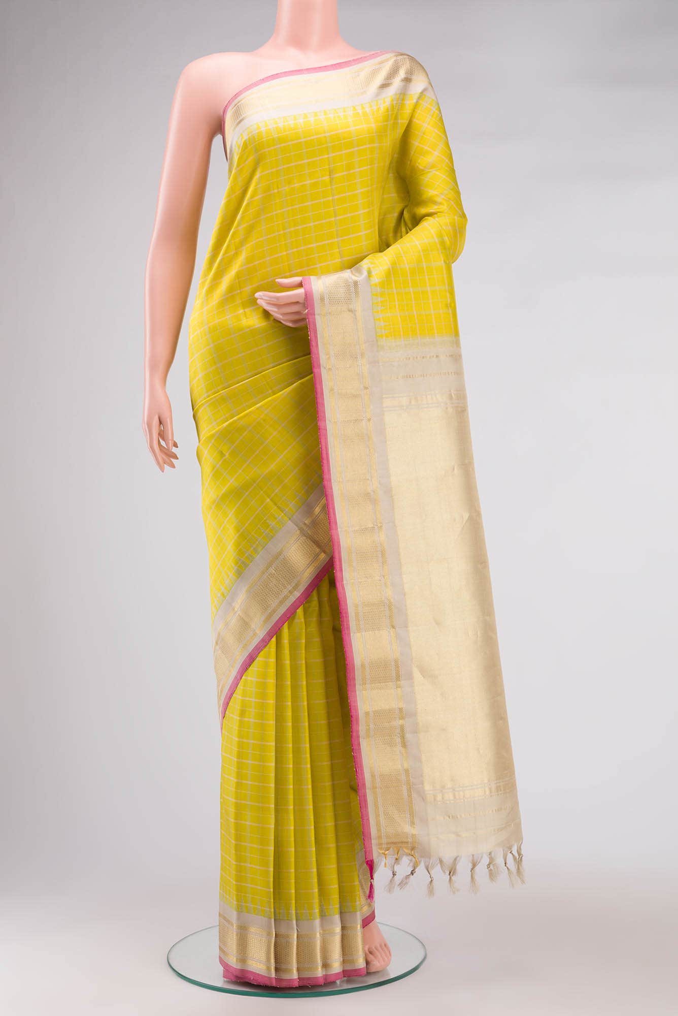 Yellow Gadwal Silk Saree