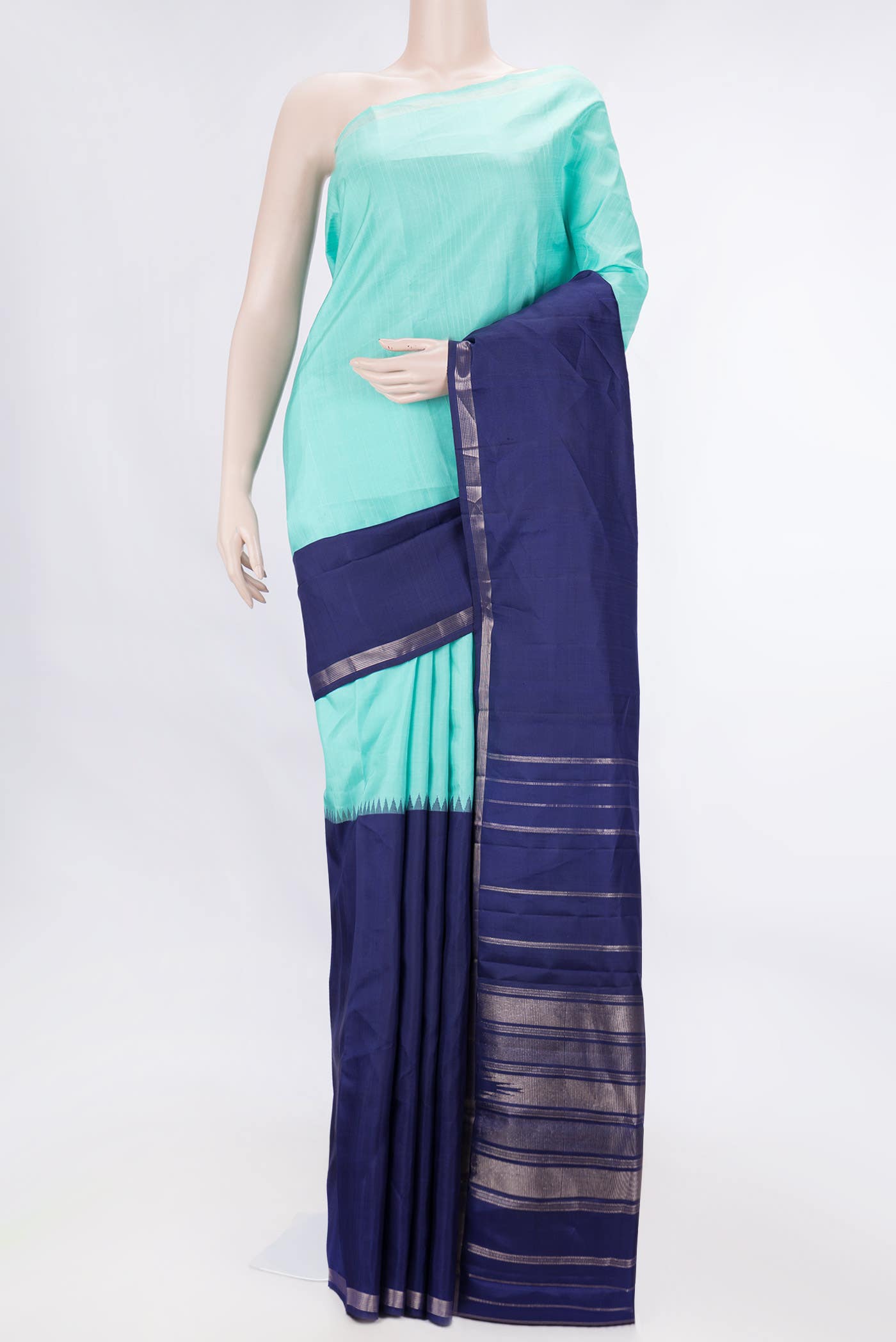 Sky Blue and Navy Blue Dual Tone Kanchipuram Silk Saree