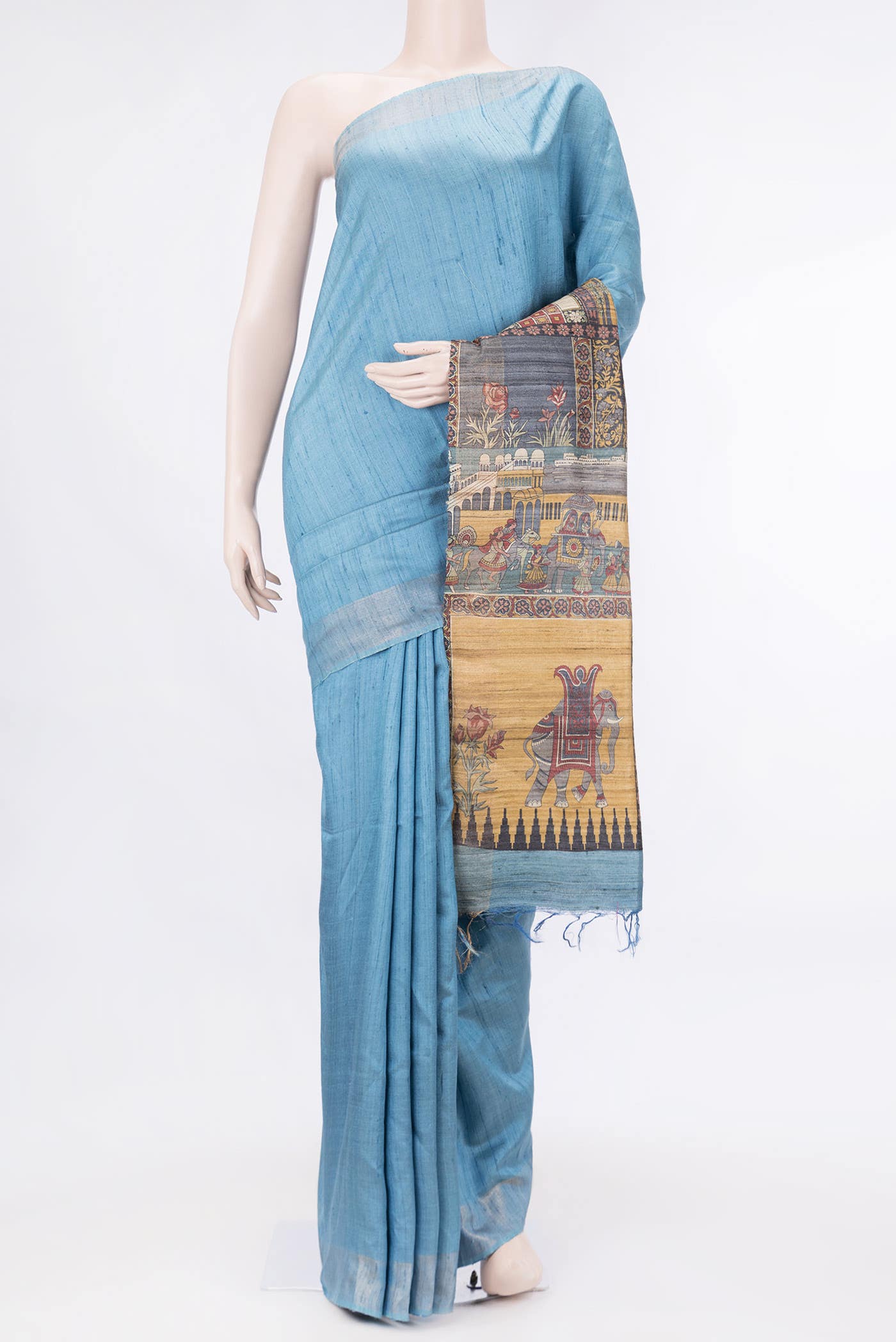 Blue Dual Tone Tussar Silk Saree