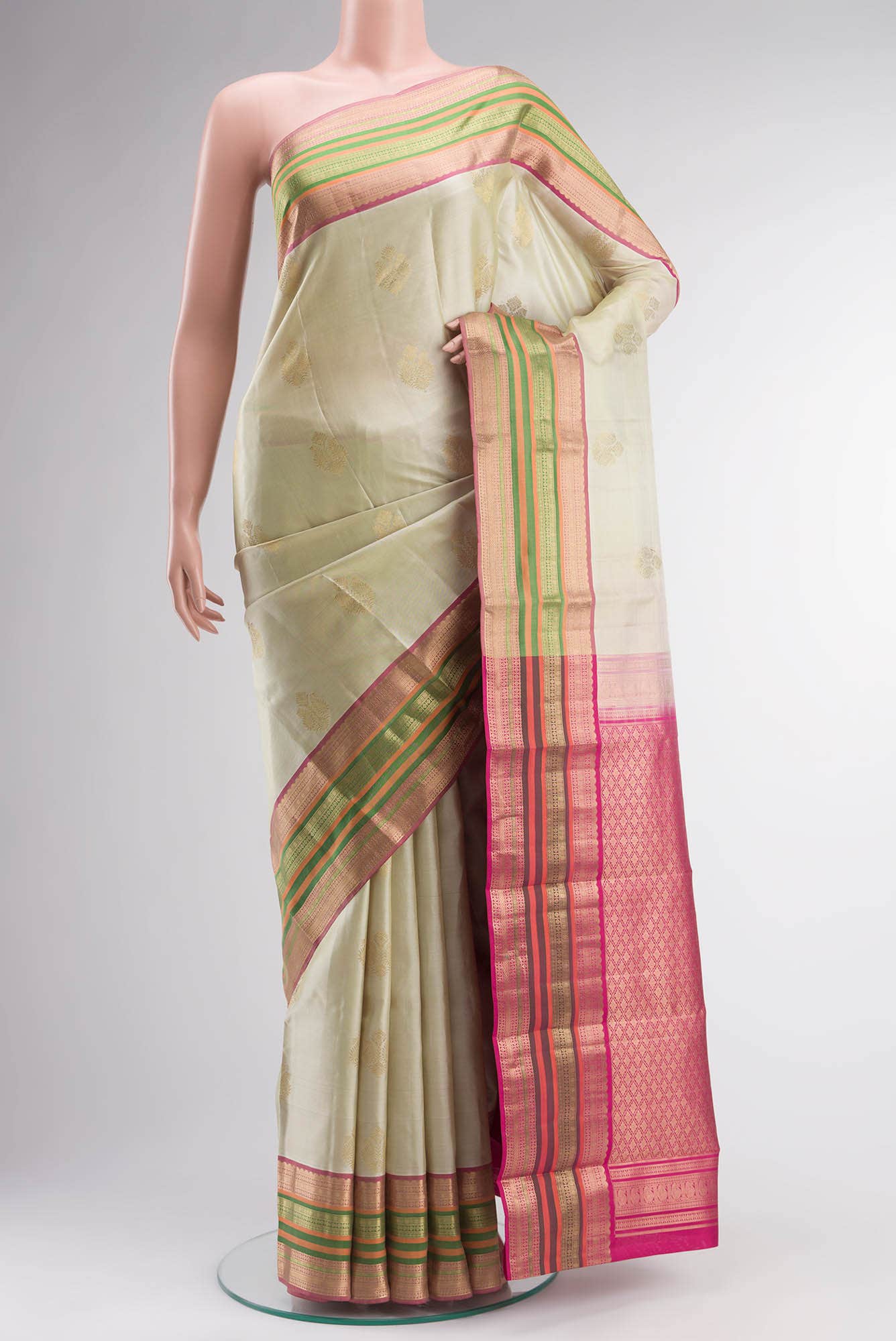 Beige Kanchipuram Silk Saree