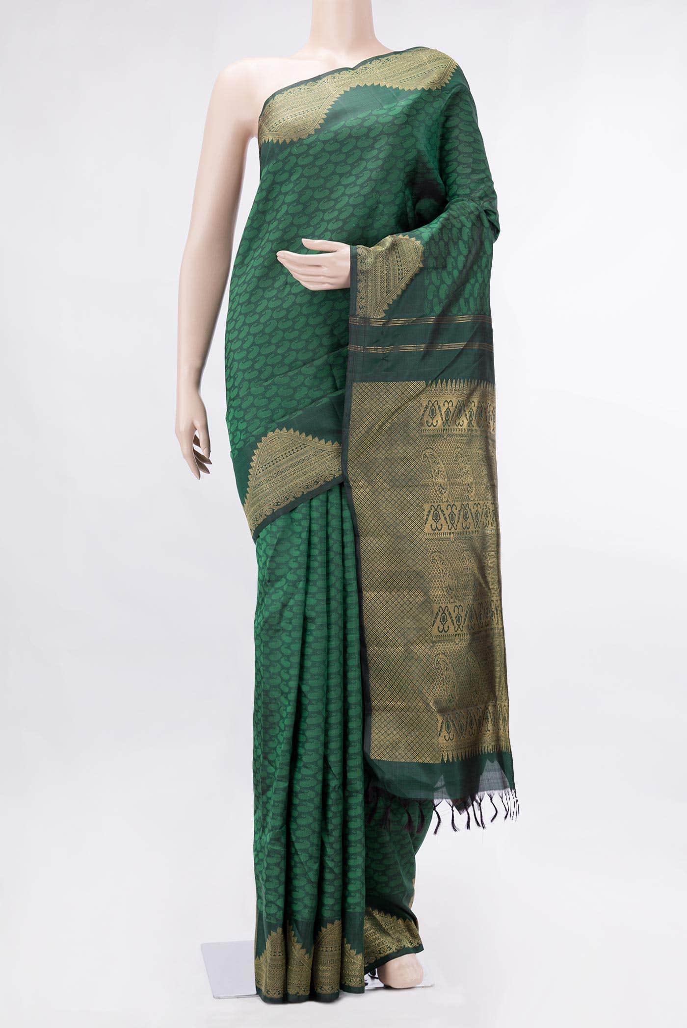 Pure Silk Pure Zari Green Dual Tone Kanchipuram Saree
