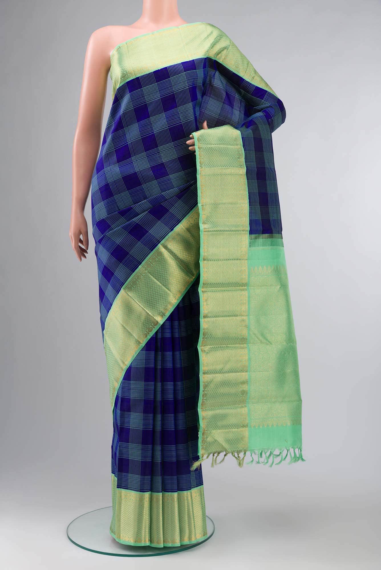 Pure Silk Pure Zari Navy Blue Kanchipuram Saree