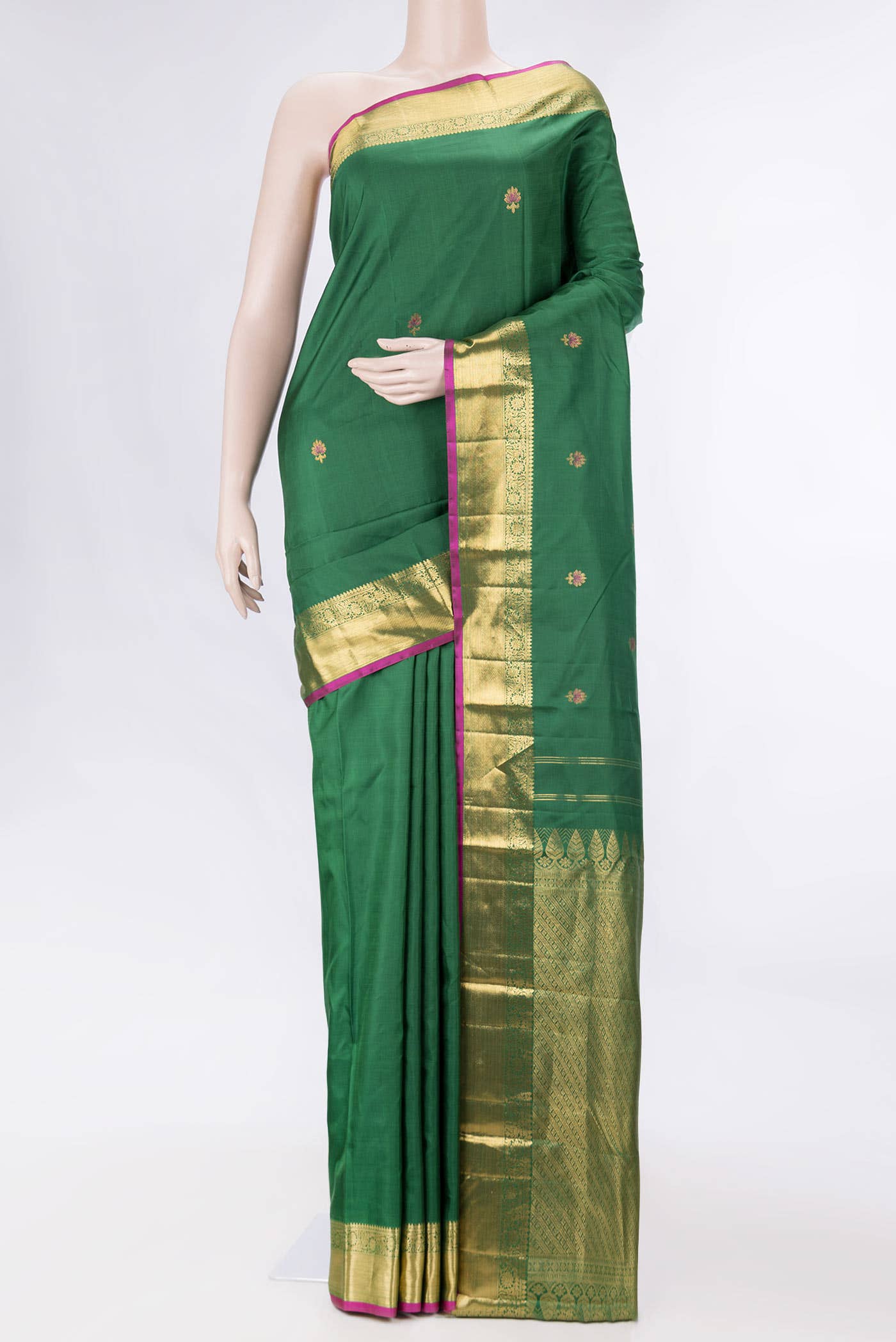 Pure Silk Pure Zari Green Dual Tone Kanchipuram Saree