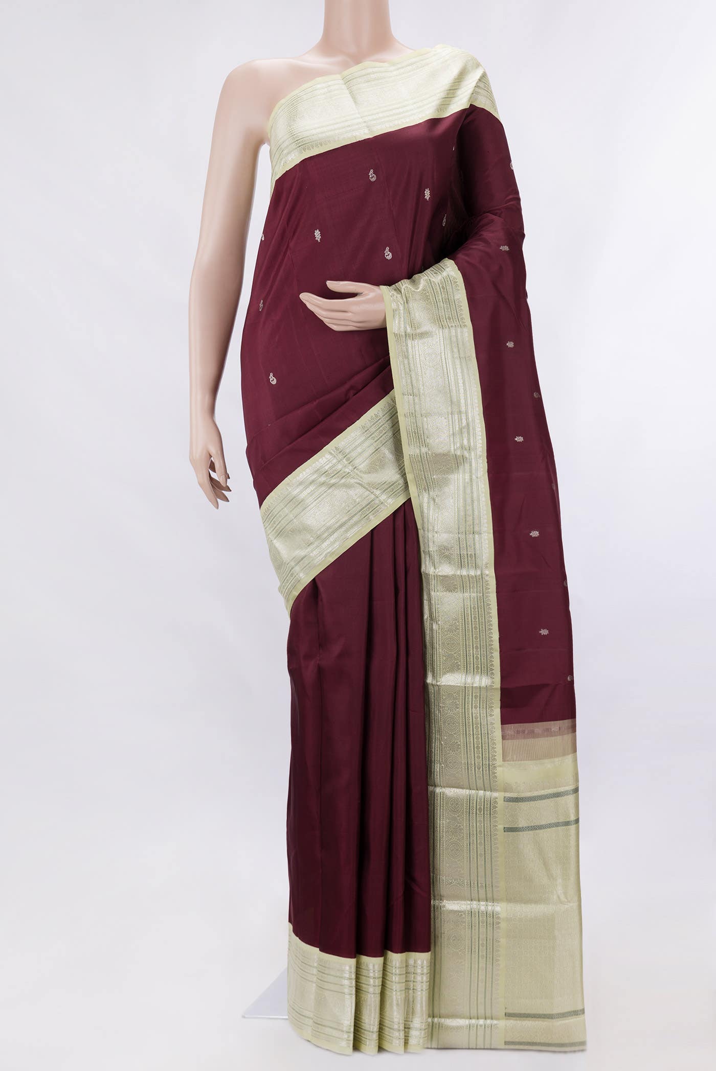 Pure Silk Pure Zari Maroon Dual Tone Kanchipuram Saree