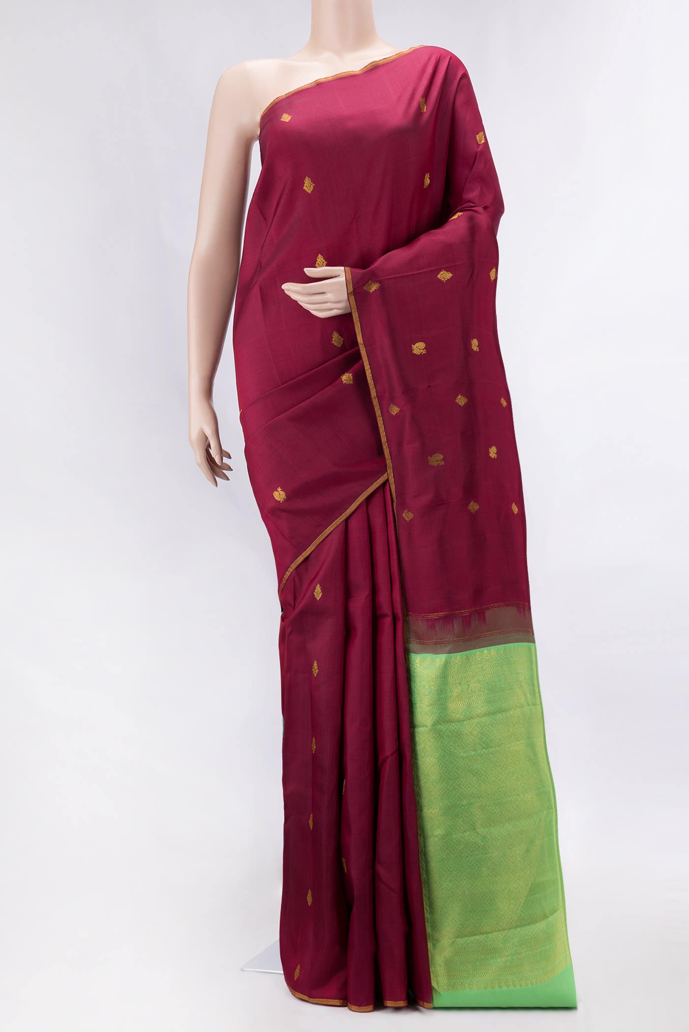 Pure Silk Pure Zari Burgundy Dual Tone Kanchipuram Saree