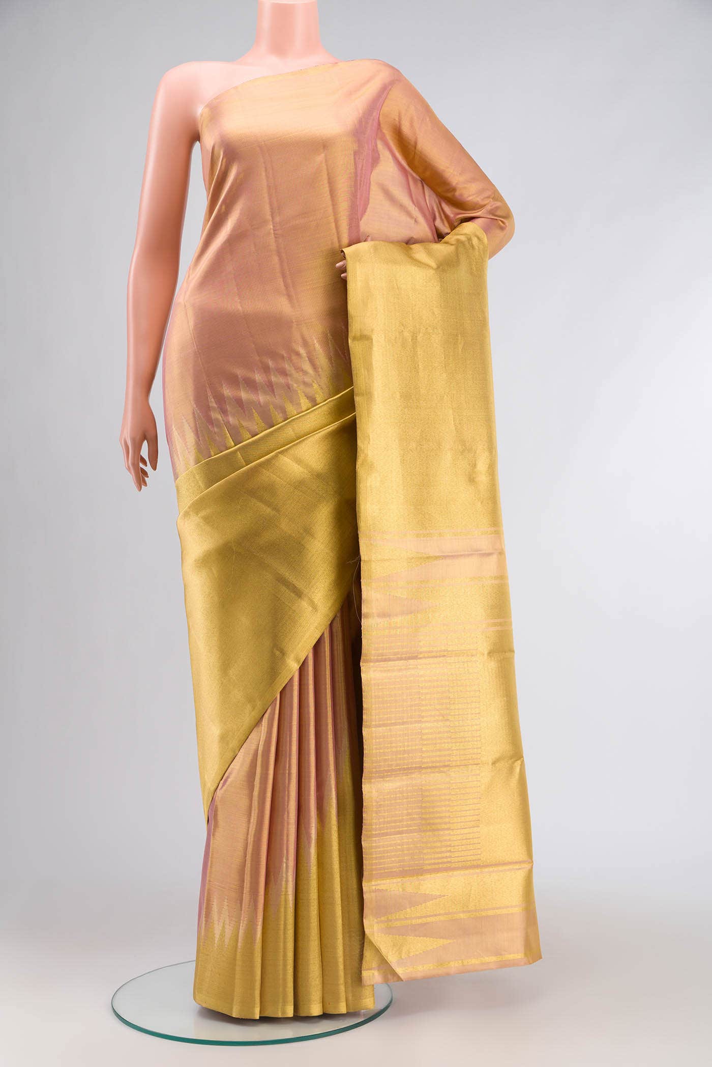 Gold with Rose Gold Dual Tone Kanchipuram Tissue Silk Saree