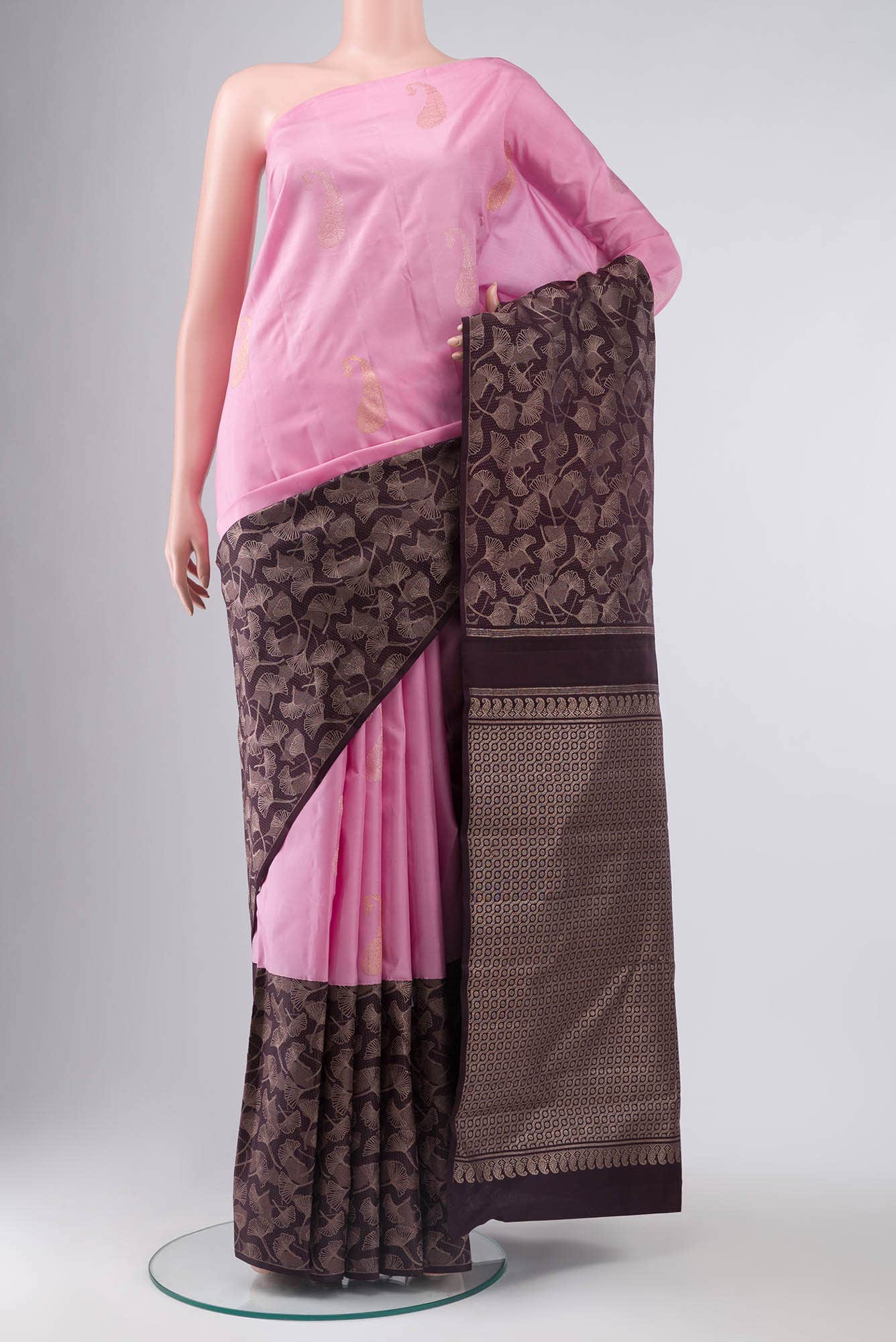 Rose pink Kanchipuram Silk Saree