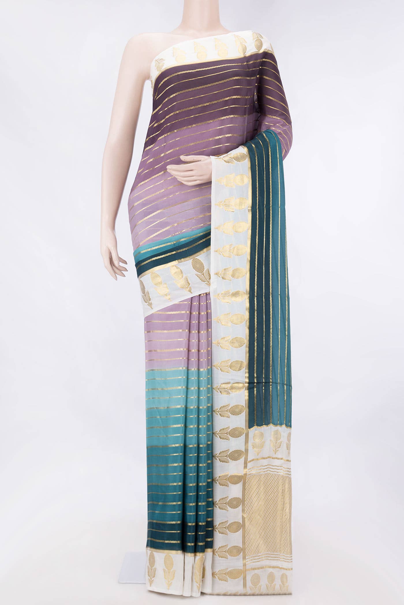 Green and Brown Dual Tone Mysore Crepe Saree