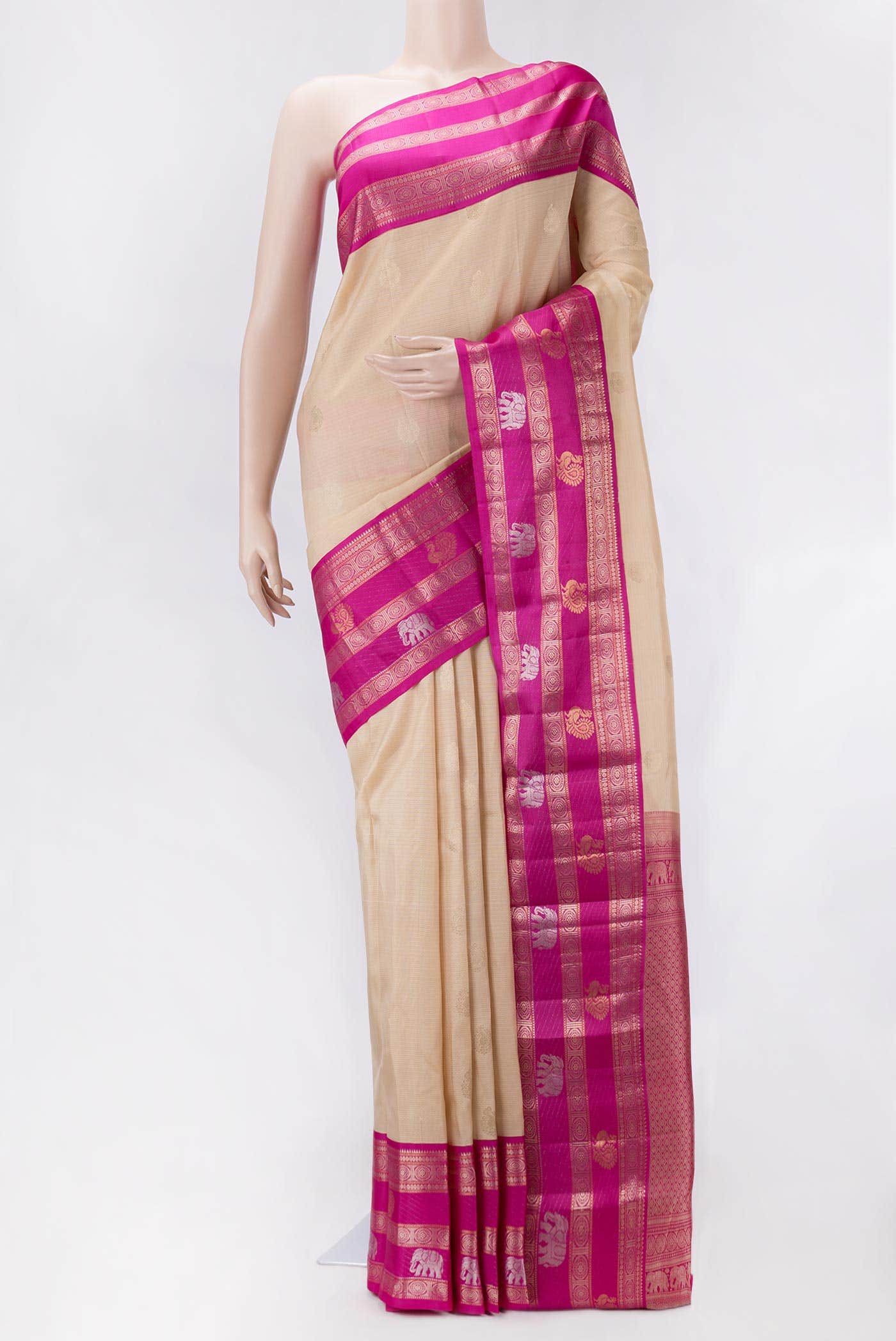 Beige Dual Tone Kanchipuram Silk Saree