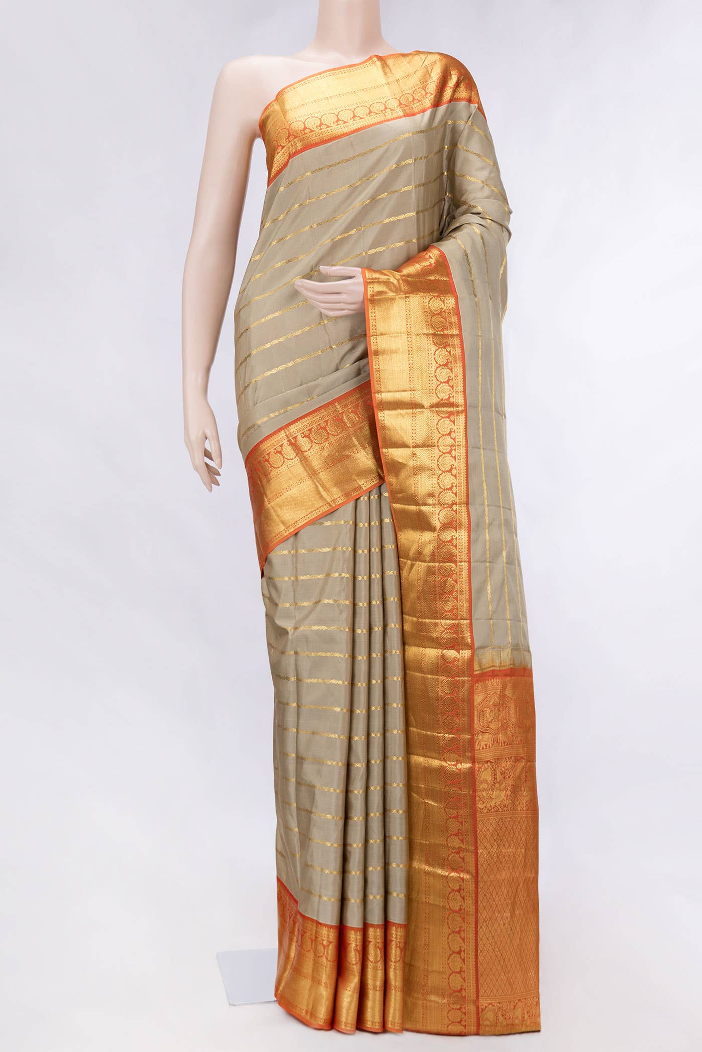 Beige Dual Tone Kanchipuram Silk Saree