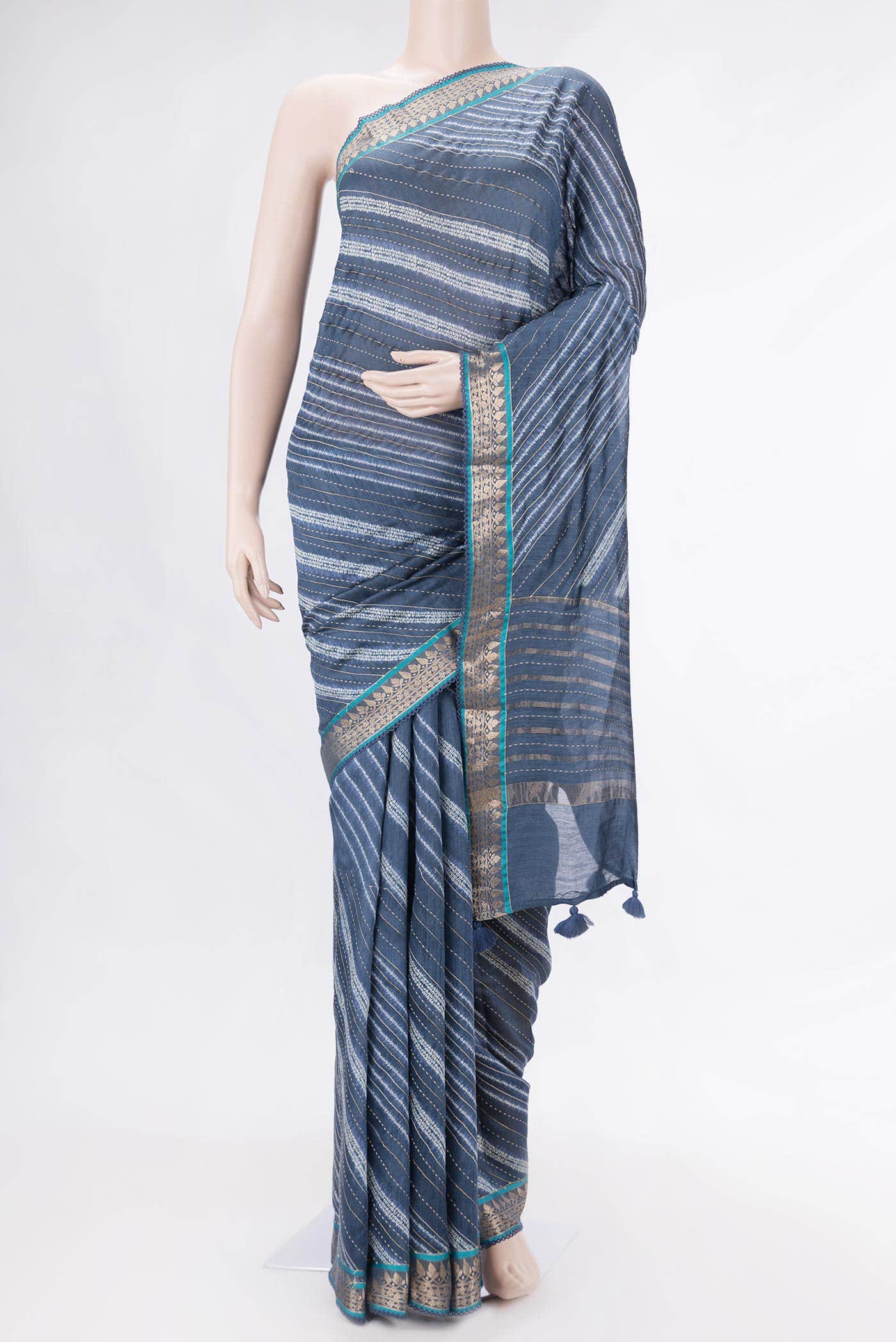 Blue Grey Dual Tone Tussar Silk Saree