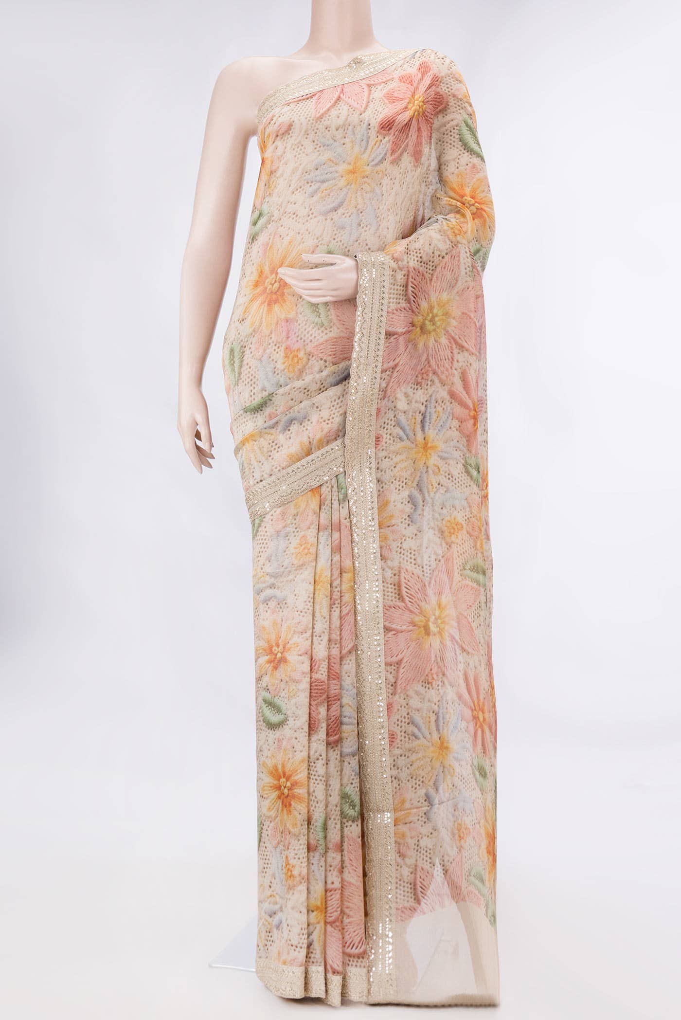 Beige Dual Tone Organza Silk Saree
