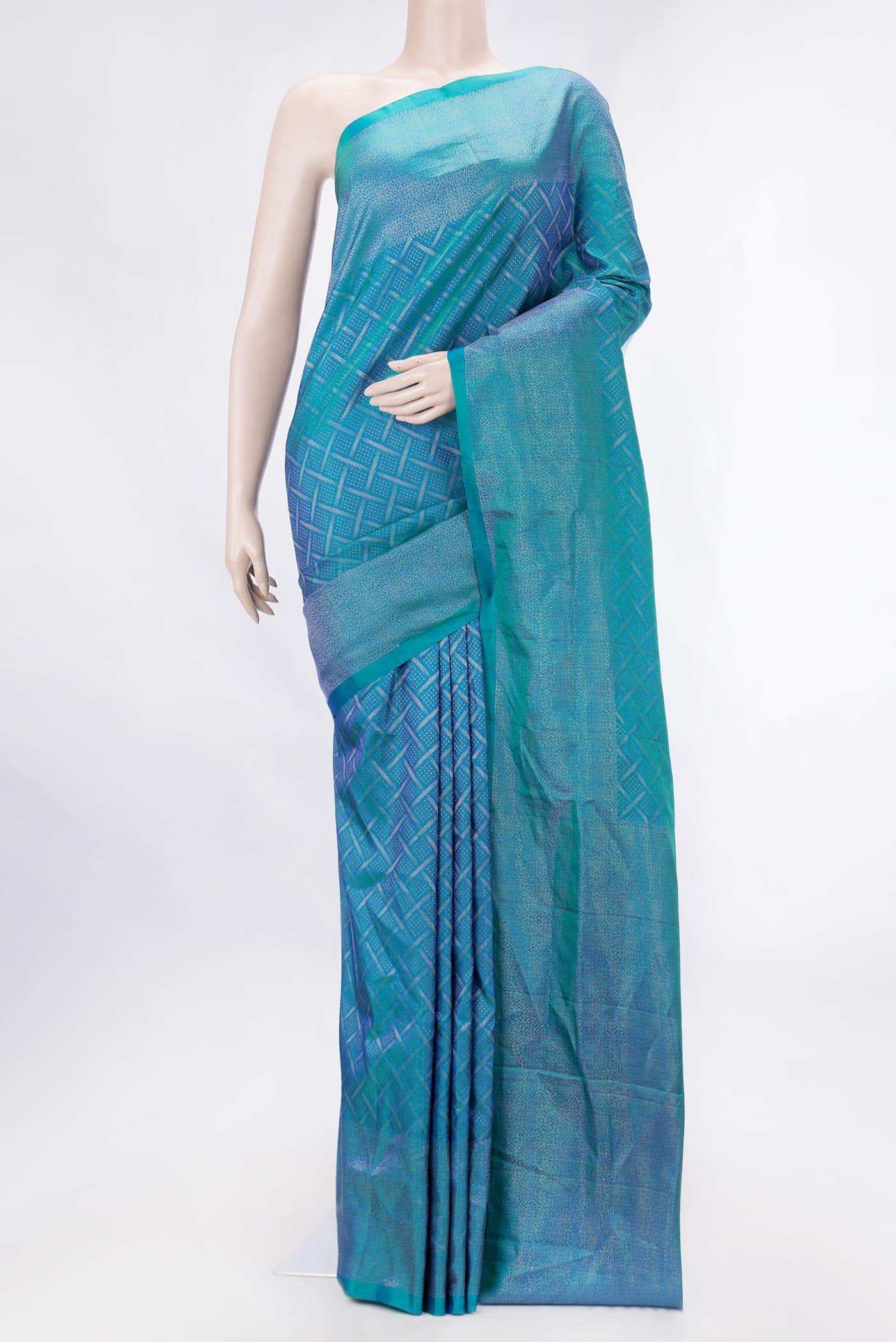 Peacock Blue Dual Tone Soft Silk Saree