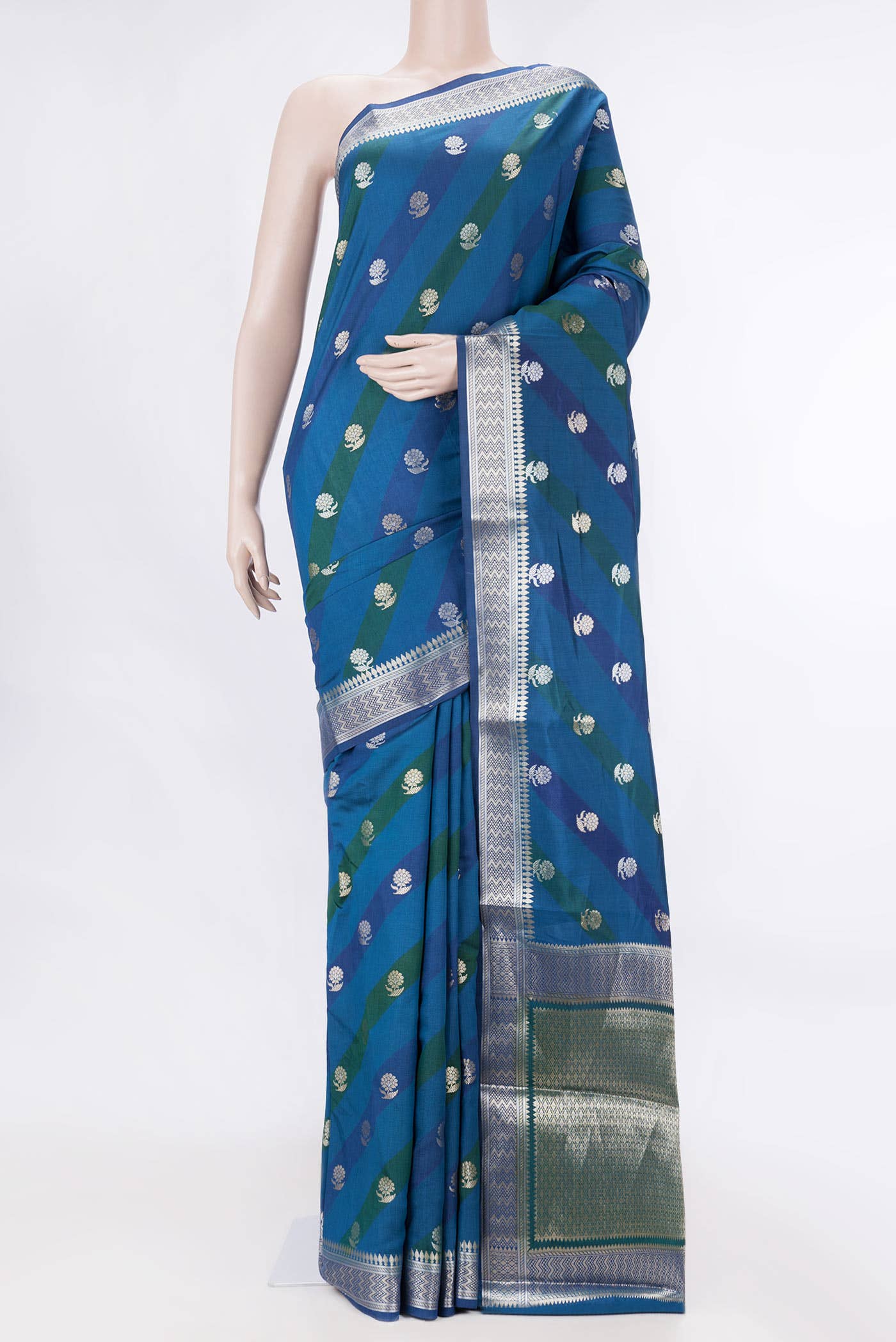 Peacock Blue Dual Tone Soft Silk Saree