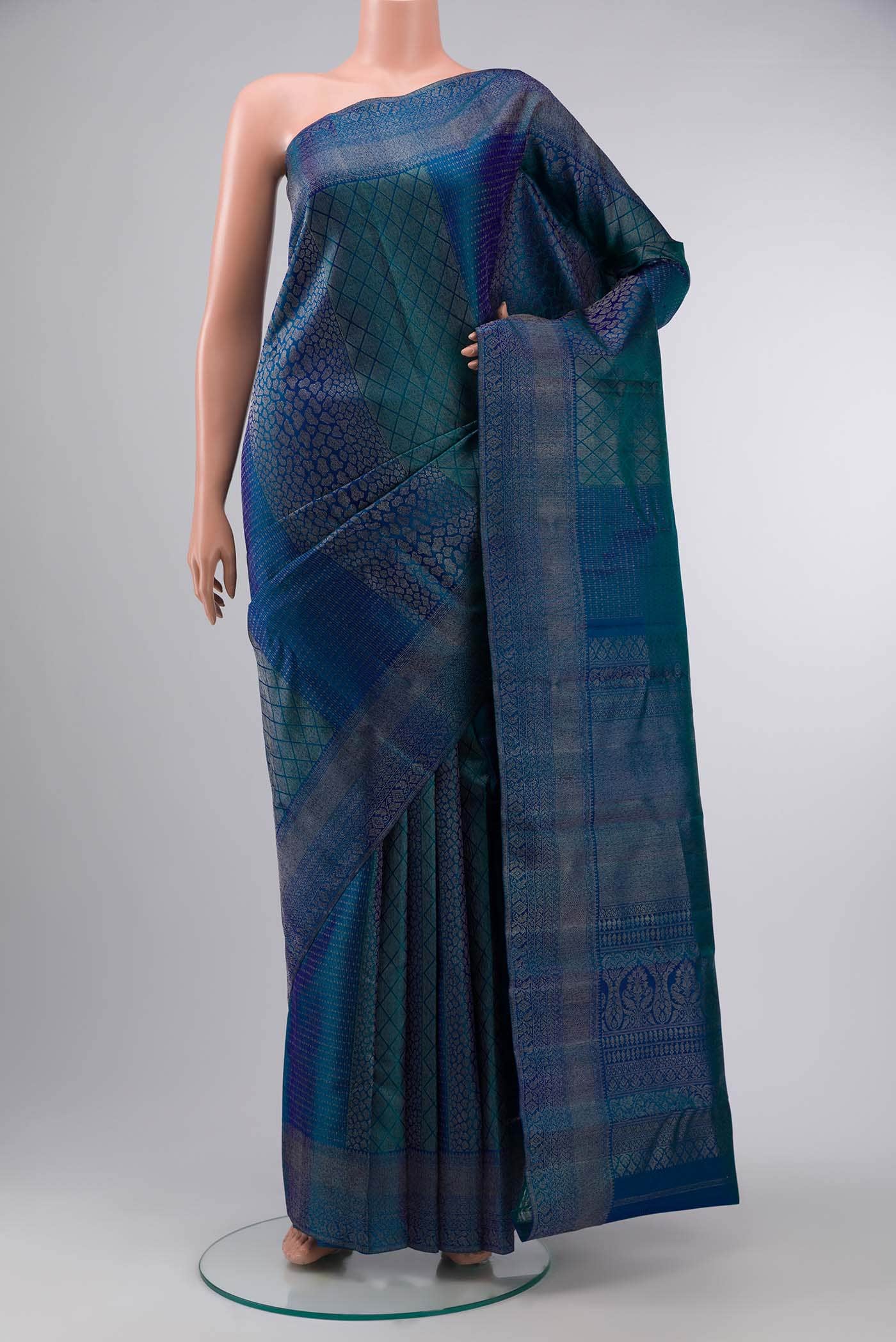 Blue With Green Dual Tone Kanchipuram Silk Saree
