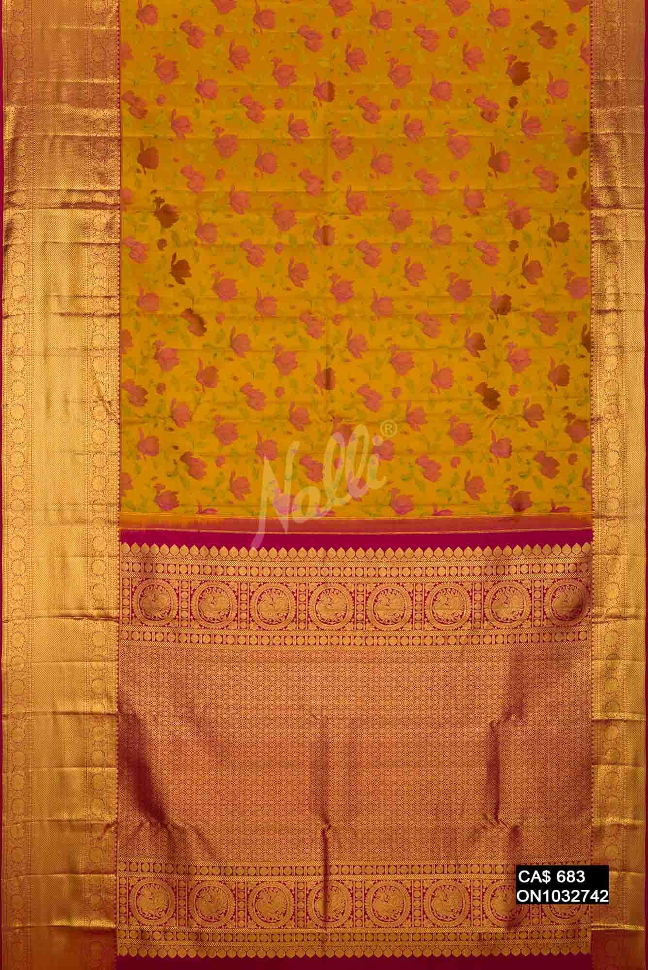 Mustard Kanchipuram Silk Saree