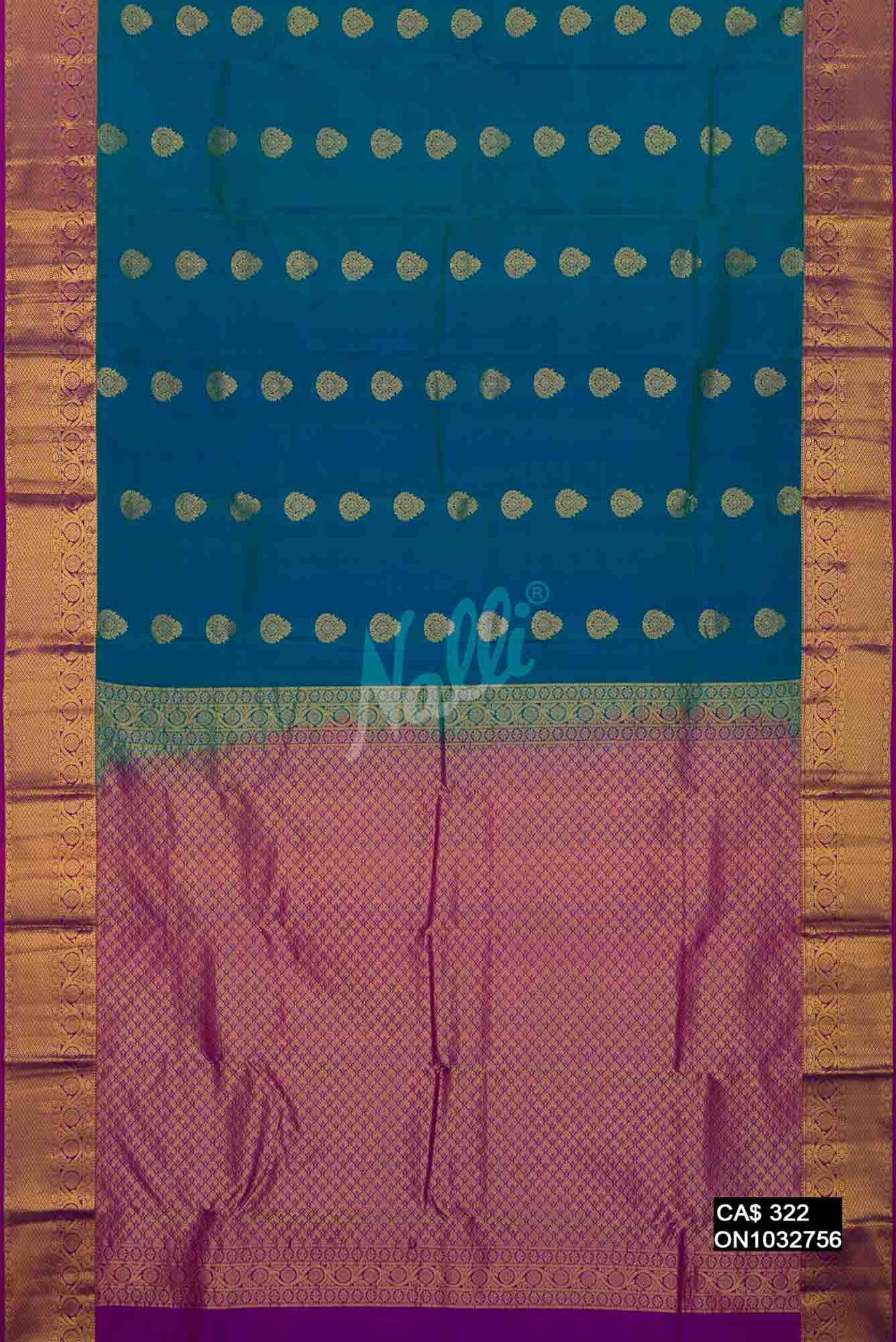 Peacock Blue Kanchipuram Silk Saree