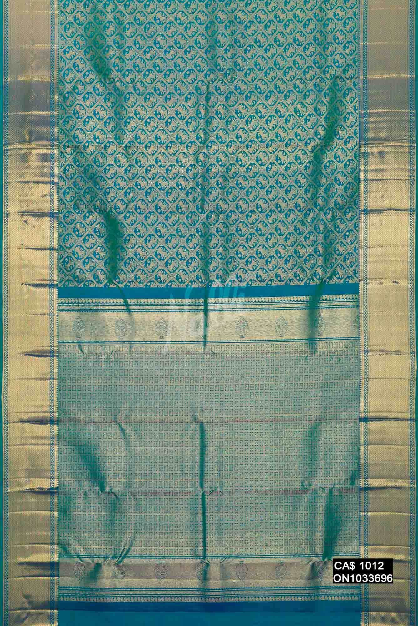 Peacock Blue Kanchipuram Silk Saree