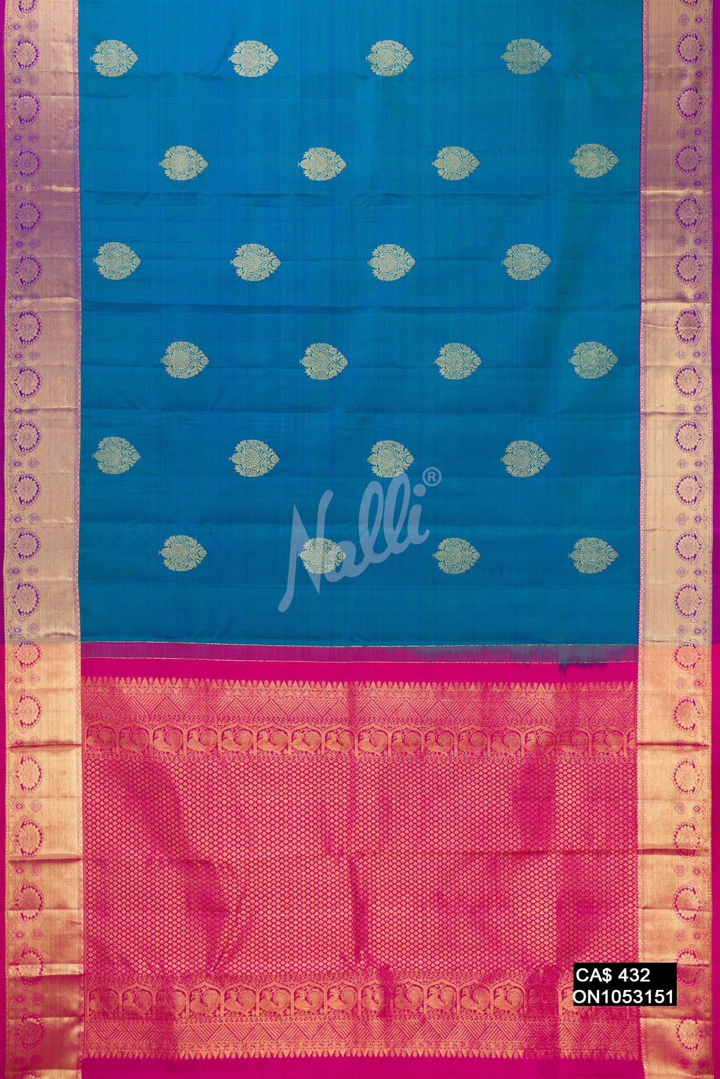 Peacock Blue Kanchipuram Silk Saree