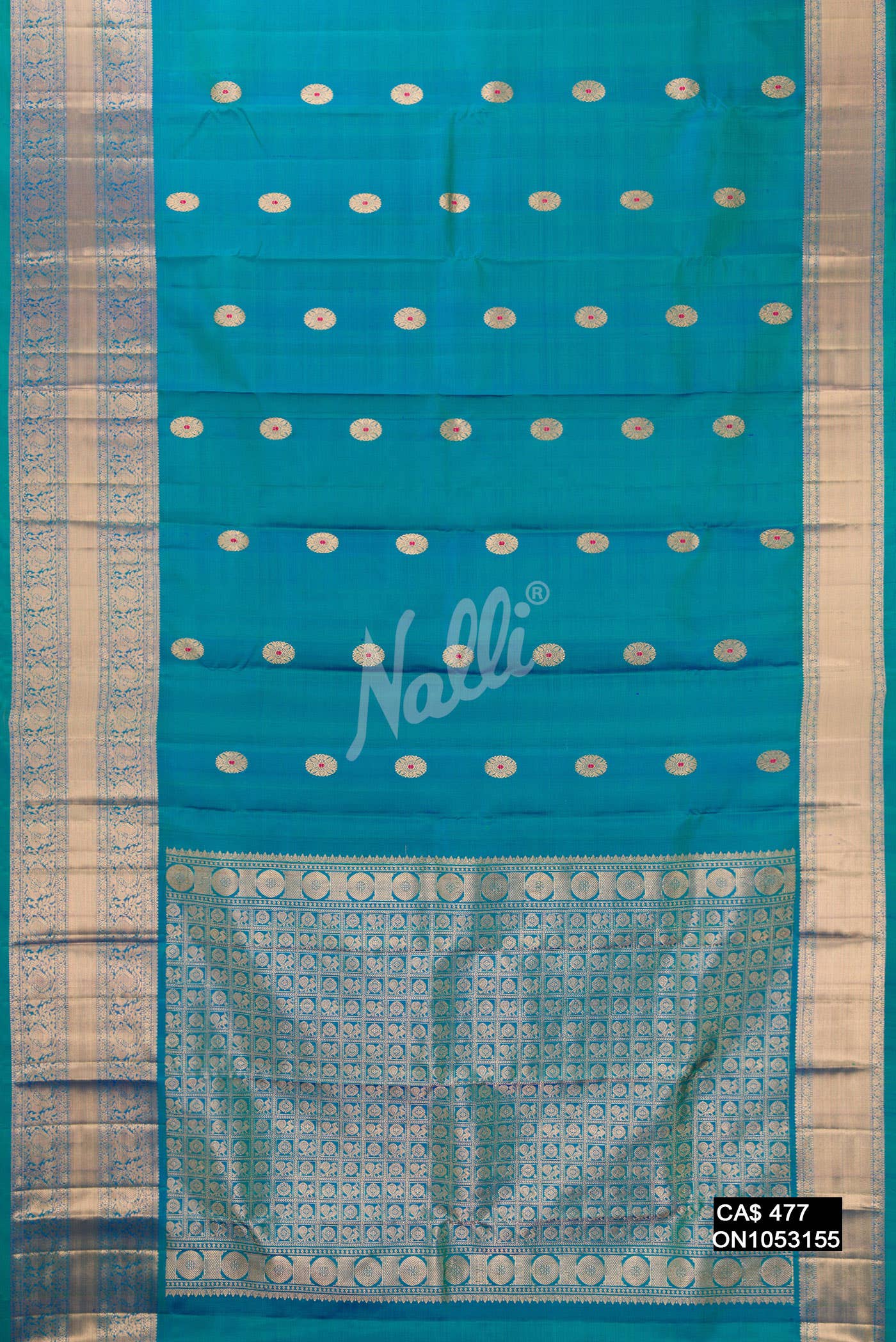 Peacock Blue Kanchipuram Silk Saree