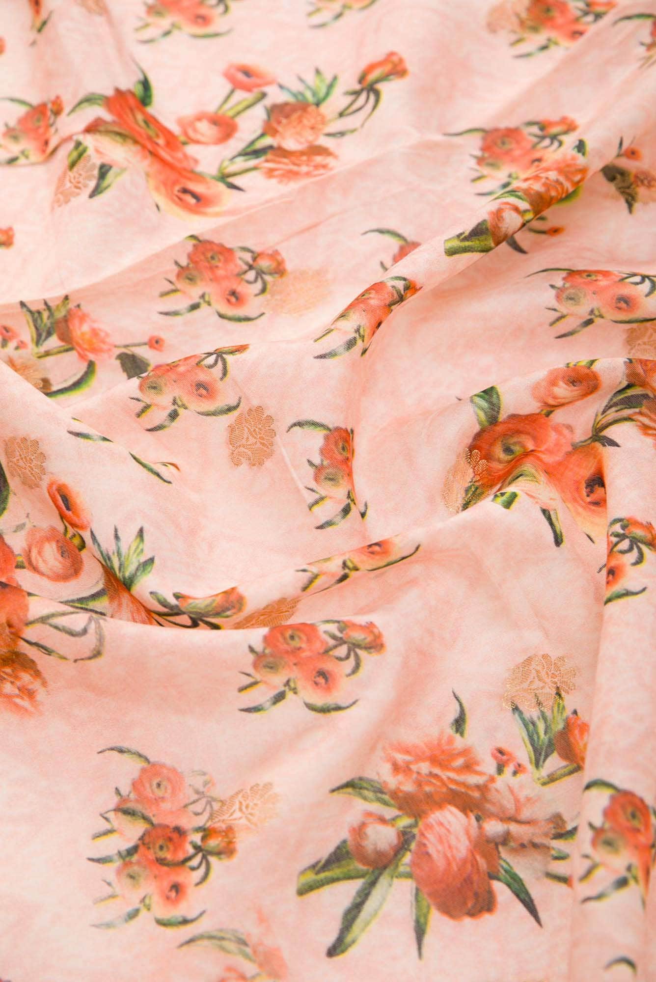 Peach Chanderi Silk Dress Material
