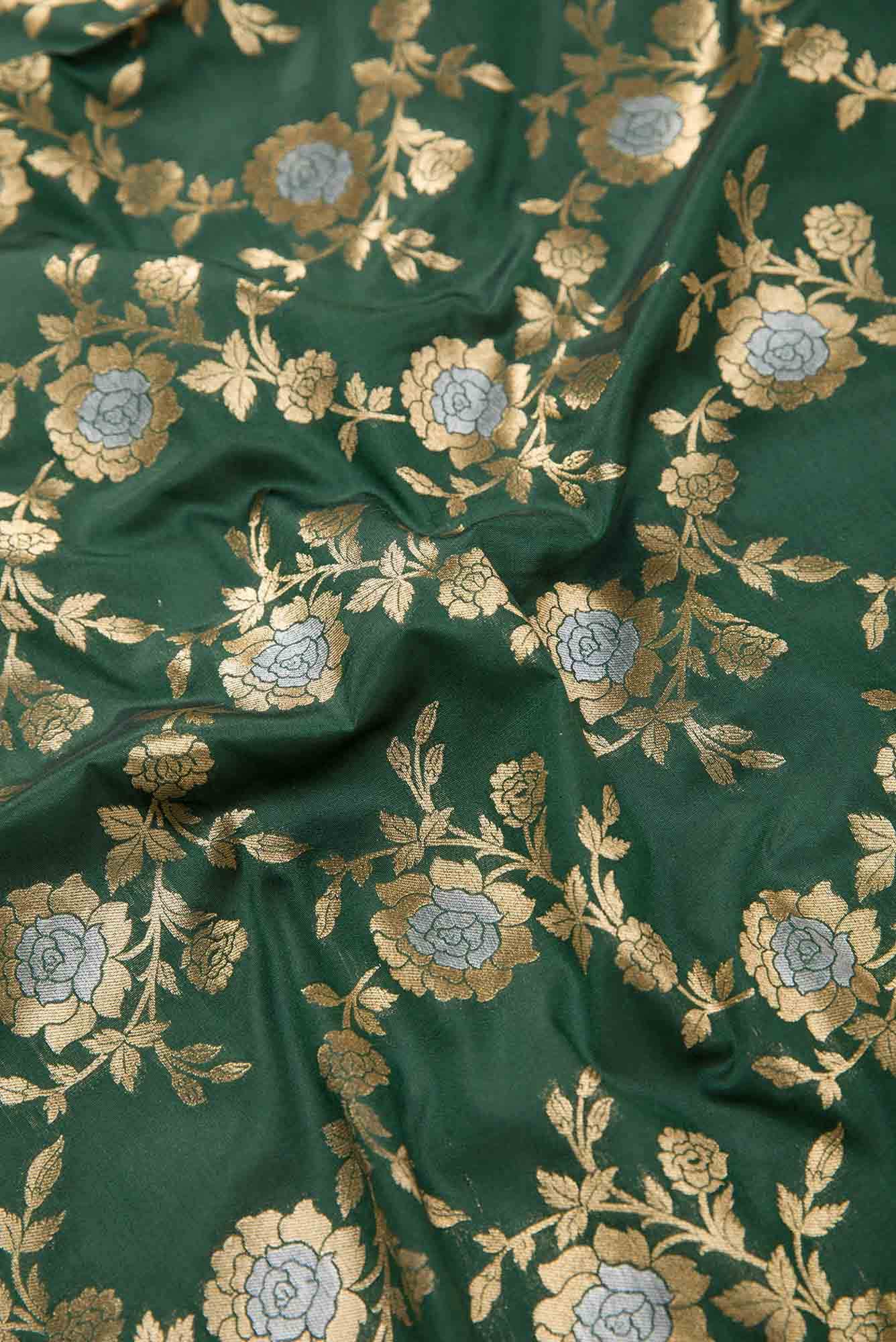 Bottle Green Banarasi Silk Dress Material