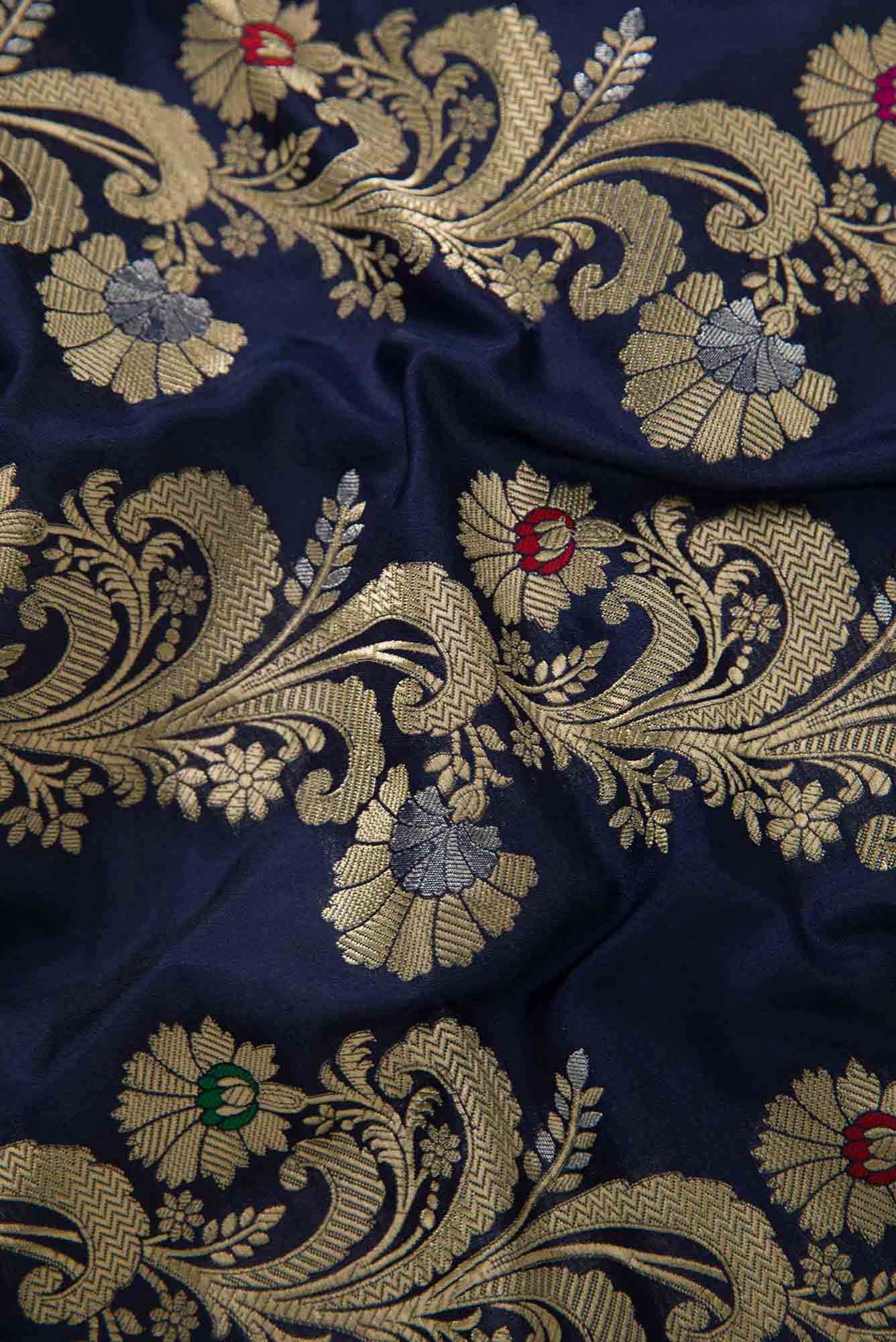 Navy Blue Banarasi Silk Dress Material
