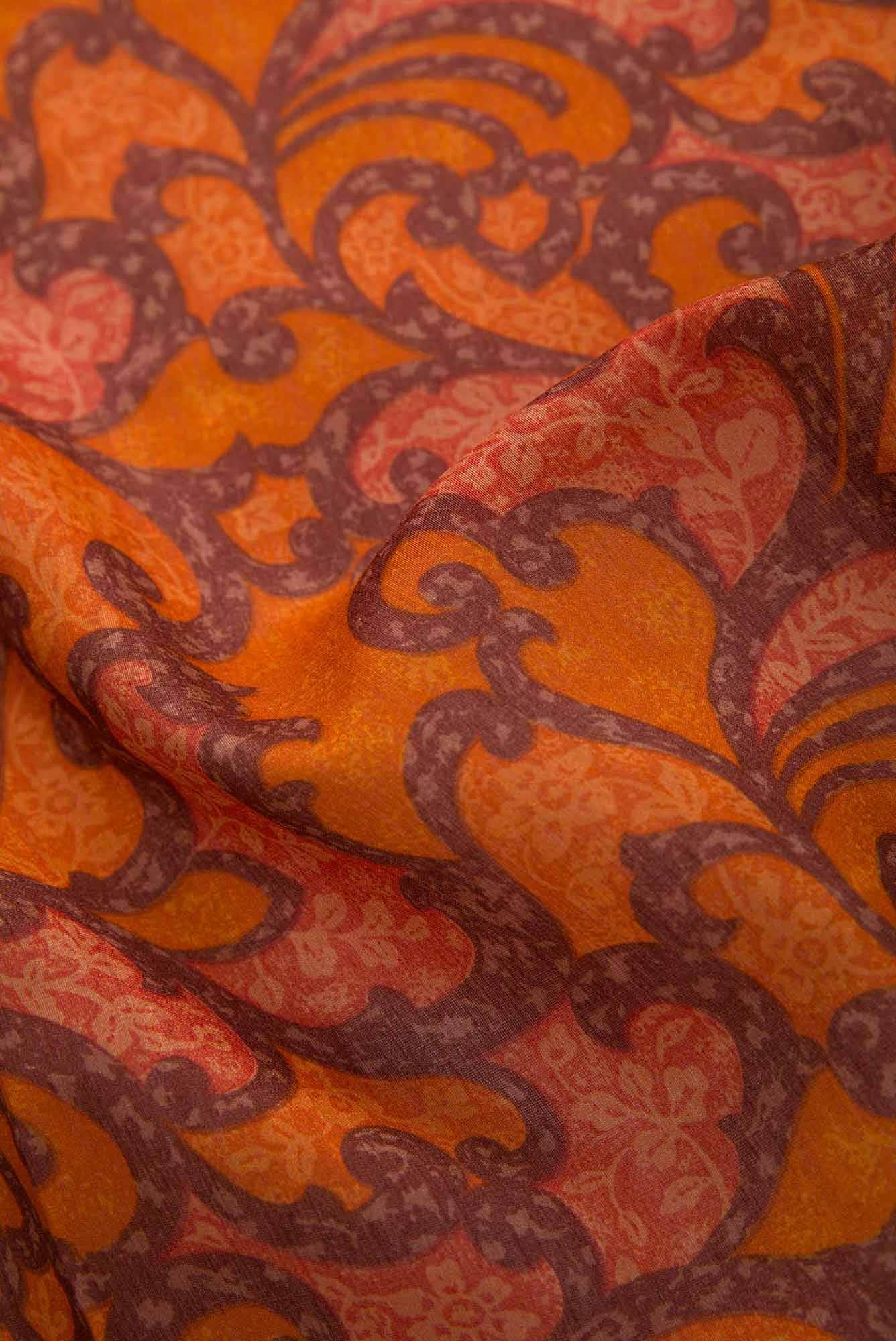 Orange Tussar Silk Dress Material