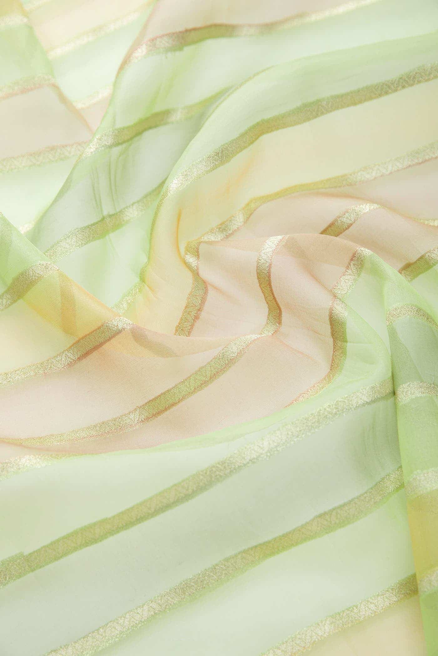 Green, Orange and Lavender Organza Silk Dress Material