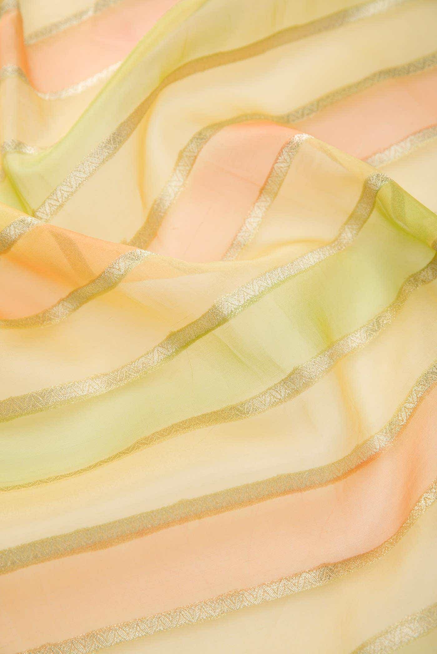 Orange and Green Organza Silk Dress Material