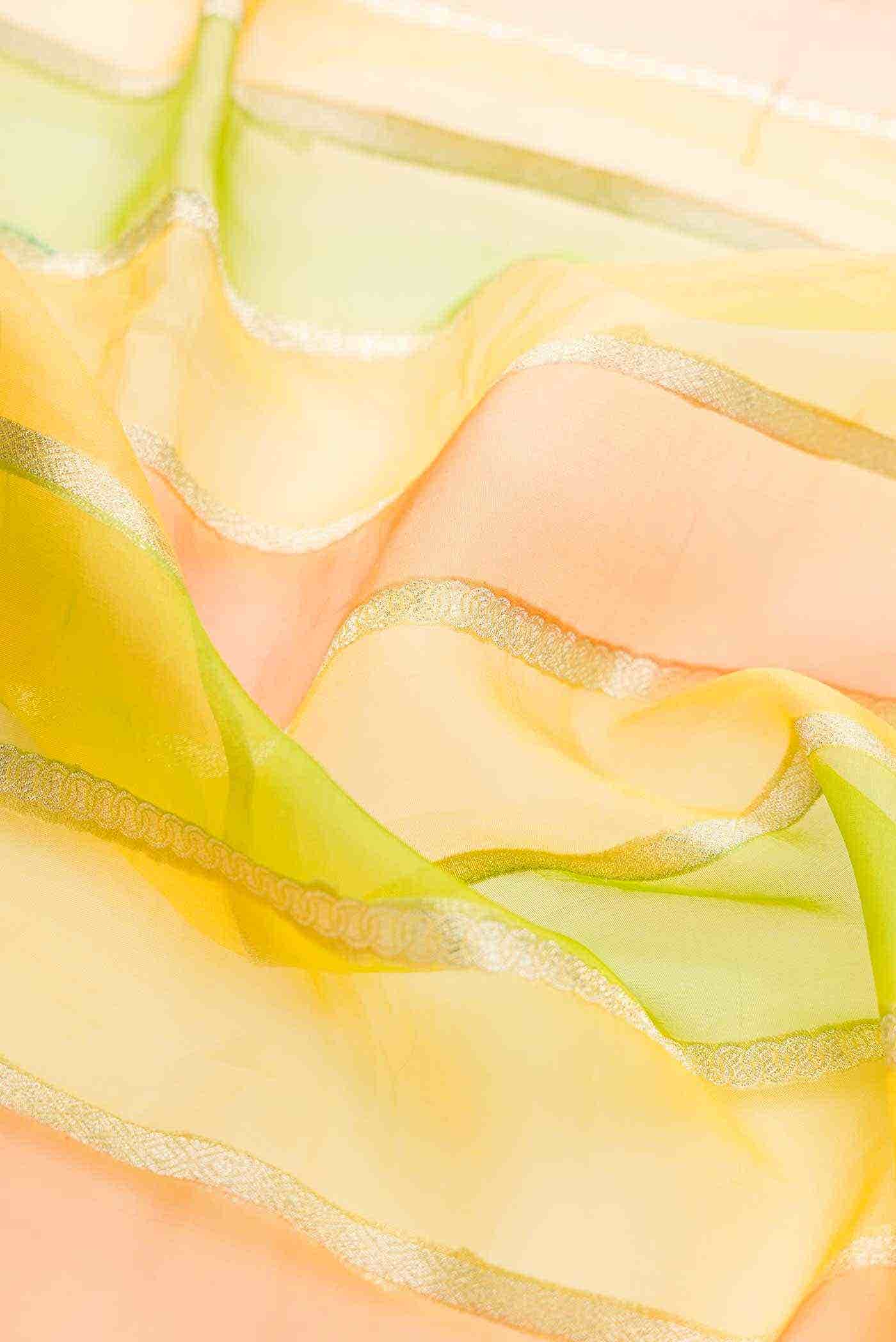 Yellow Green and Orange Organza Silk Dress Material